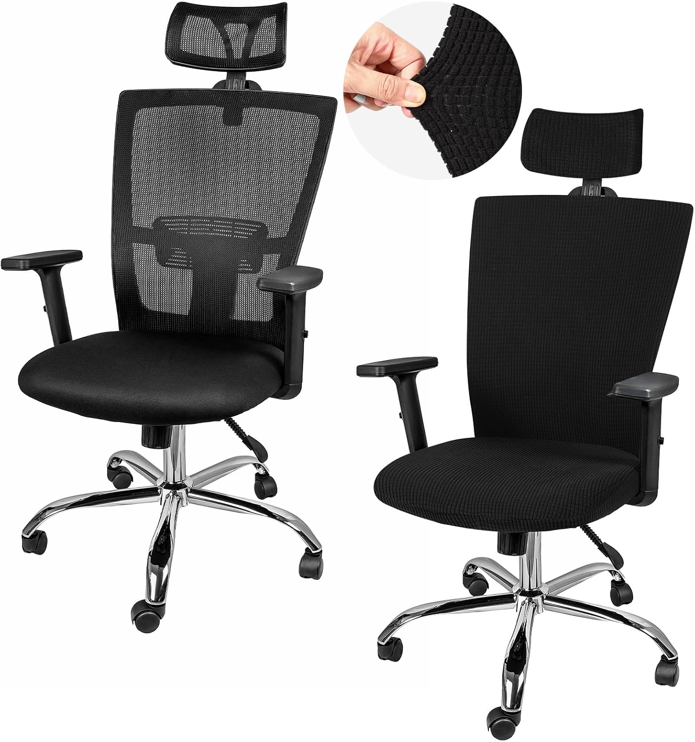 Lounsweer Funda para silla con reposacabezas de 3 piezas, funda para silla de oficina, con ruedas, fundas elásticas y lavables para silla de