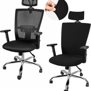 Lounsweer Funda para silla con reposacabezas de 3 piezas, funda para silla de oficina, con ruedas, fundas elásticas y lavables para silla de Lounsweer Funda para silla con reposacabezas de 3 piezas, funda para silla de oficina, con ruedas, fundas elásticas y lavables para silla de