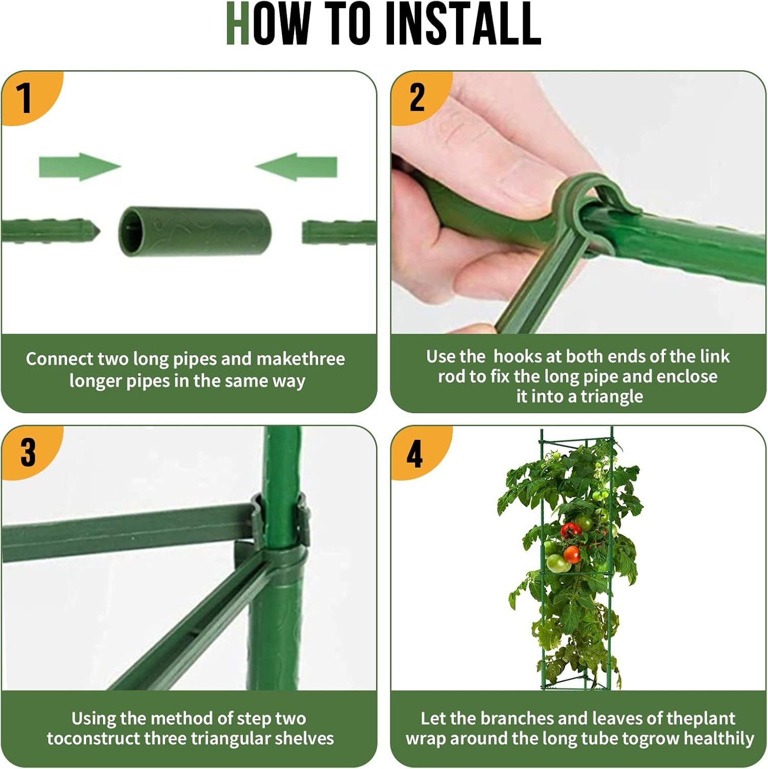Jaulas de tomate  Soporte de estacas para plantas de jardín (paquete de 6 unidades de 49 pulgadas4 paquetes de 67 pulgadas) con lazos para plantas