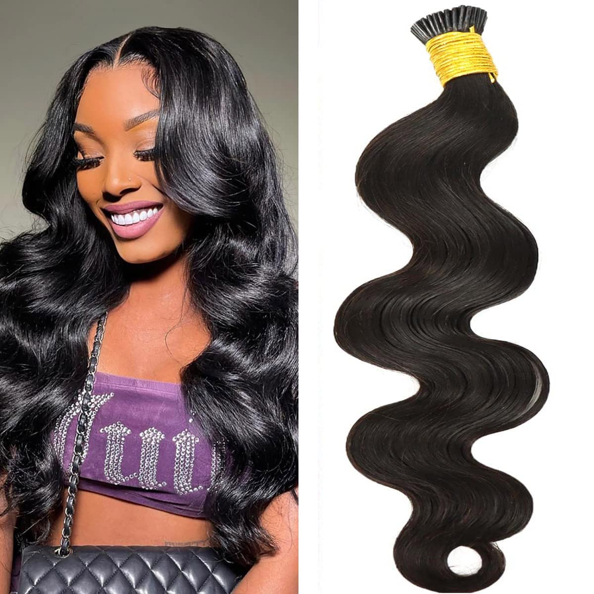 Extensiones de cabello humano real rizado con punta I para mujeres negras, 20 pulgadas, 1.76 ozpaquete, 50 soportes, queratina con punta en I,