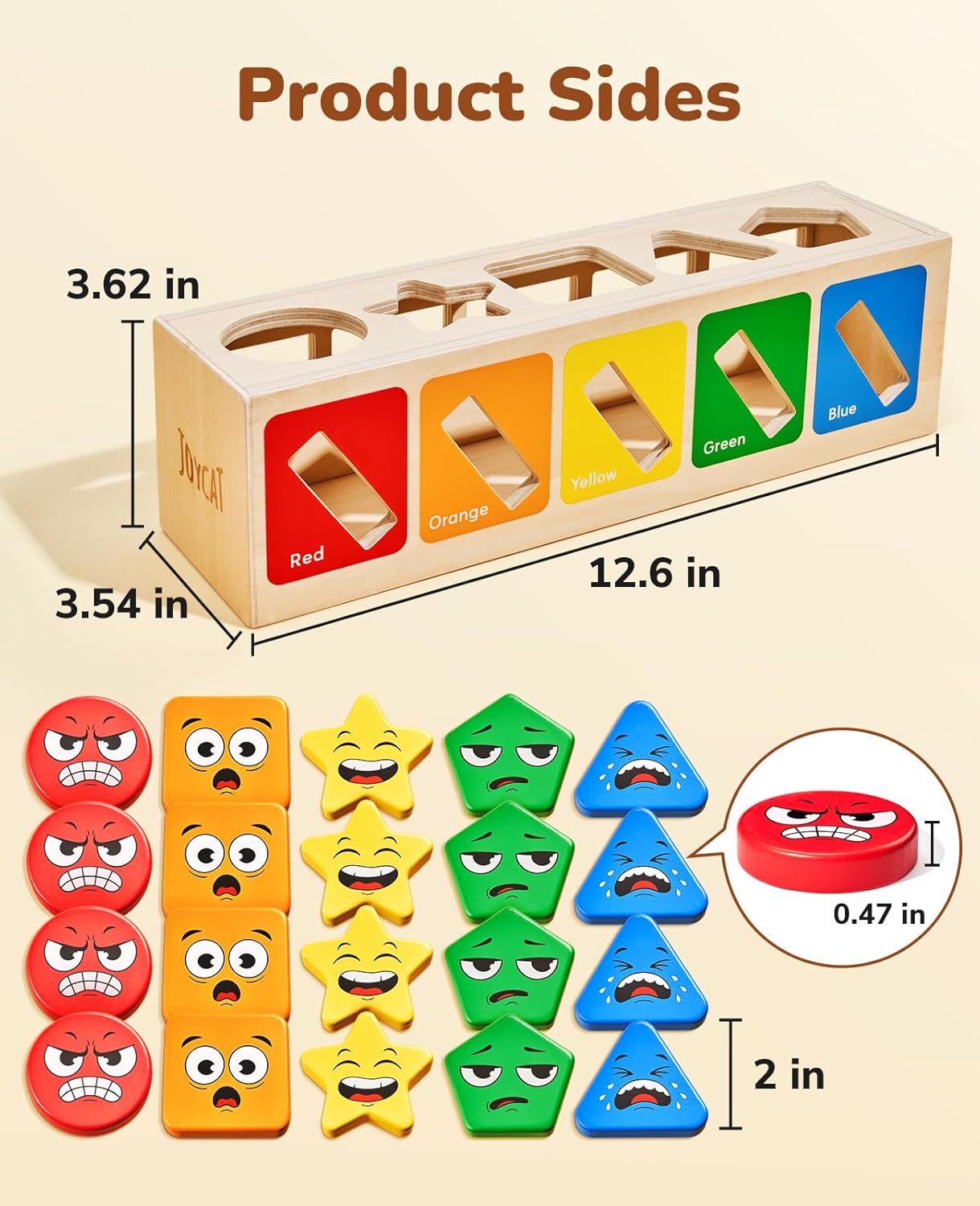 JoyCat Montessori – Juguetes de clasificación de madera, para niños de 2, 3 y 4 años, clasificador de colores de formas, caja a juego de