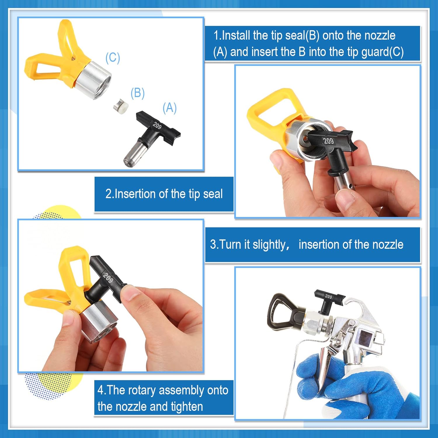 Puntas de pulverización, punta de pulverización reversible, boquillas de pulverización sin aire para pistolas de pintura sin aire y pulverizador sin