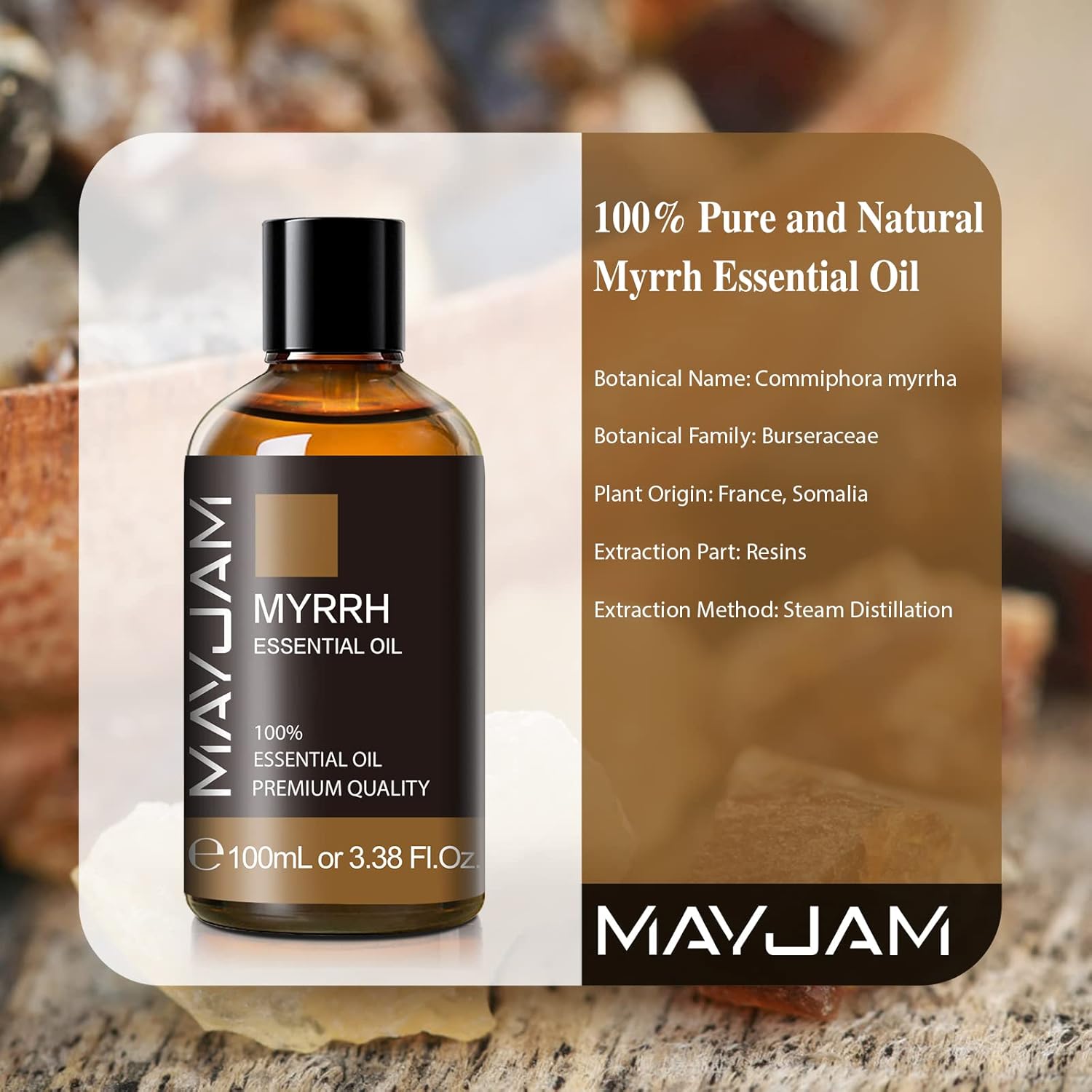 Myrrh Essential Oil 100ML3.38FL.OZ, MAYJAM Premium Myrrh Oil Essential Oils with Glass Dropper, Great for Diffuser and Candle Making