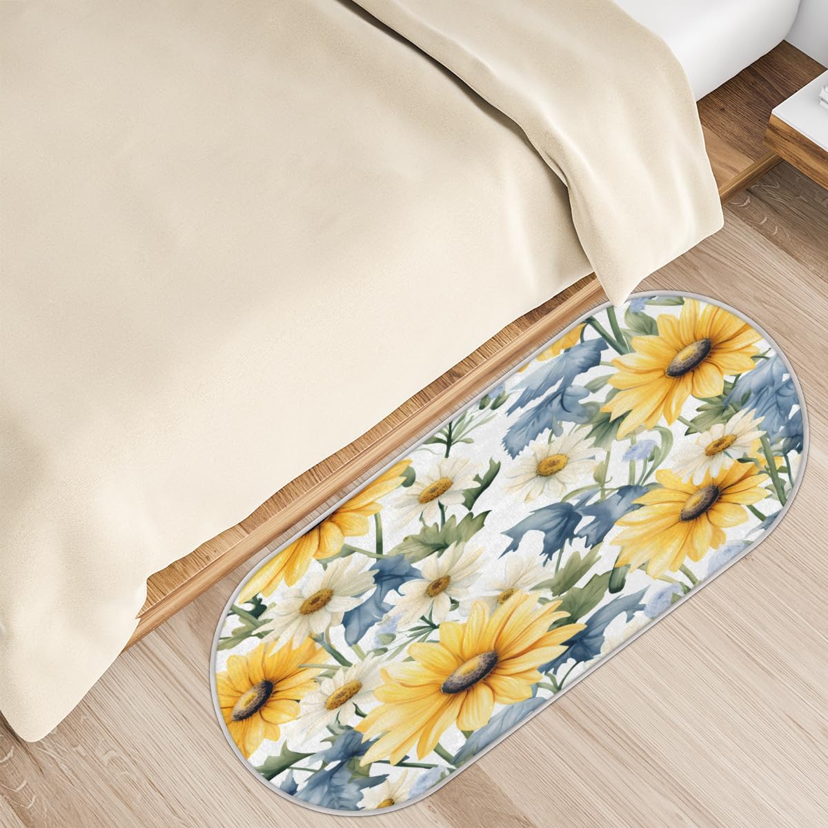 cfpolar Alfombras de baño antideslizantes de girasoles blancos con margaritas blancas, tapete de baño de microfibra absorbente, lavable a máquina,
