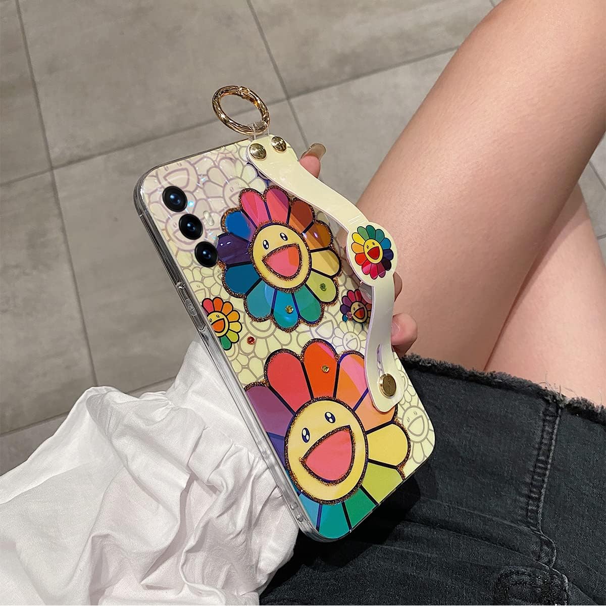 Funda para Motorola Moto G Power 2022 de 6.5 pulgadas con correa para la muñeca con purpurina IMD lindo diseño de dibujos animados kawaii a prueba
