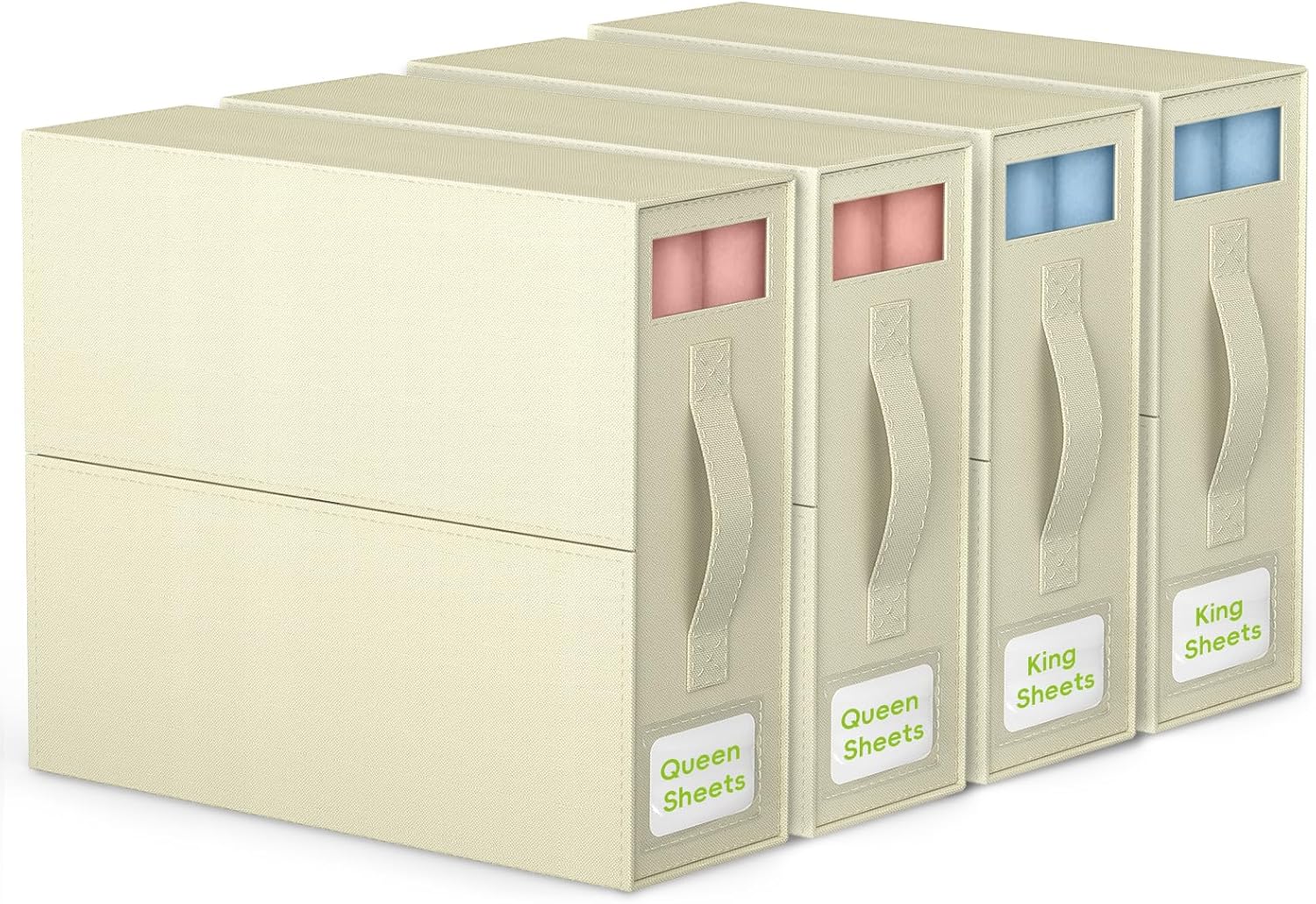 SheetCube – Juego de sábanas organizador de 4 unidades (tamaño Queen o King) con caja de almacenamiento plegable, organizador de ropa de cama para