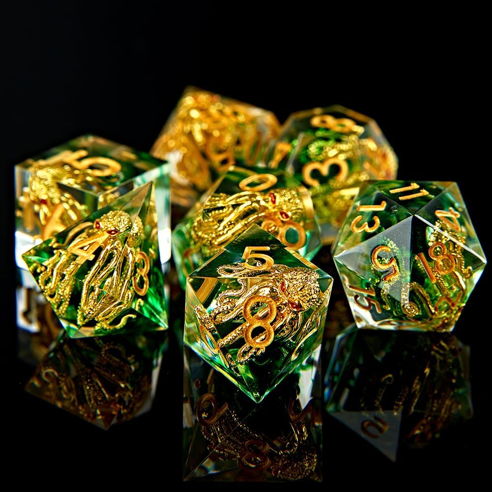 Sharp Edge – Juego de dados DND hechos a mano, 7 accesorios dados para juegos TRPG de Calabozos y Dragones, RPG de múltiples caras, resina
