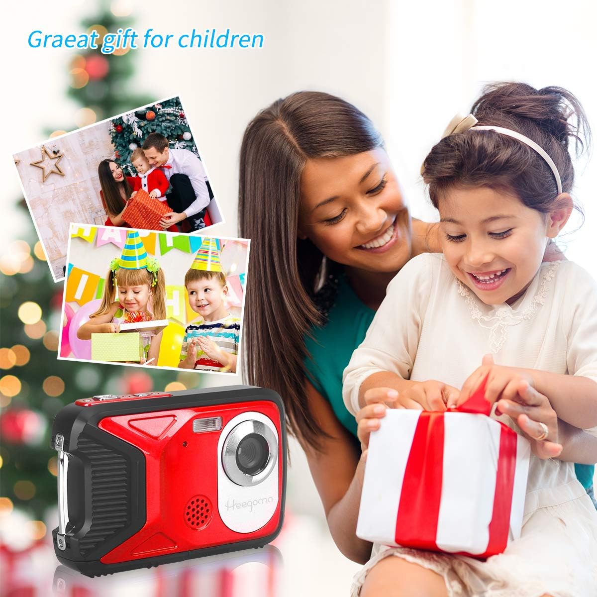 Cámara digital impermeable, cámara subacuática de 17 pies, LCD de 2.8 pulgadas, HD1080P 30MP videocámara para niños con tarjeta de 32G y batería
