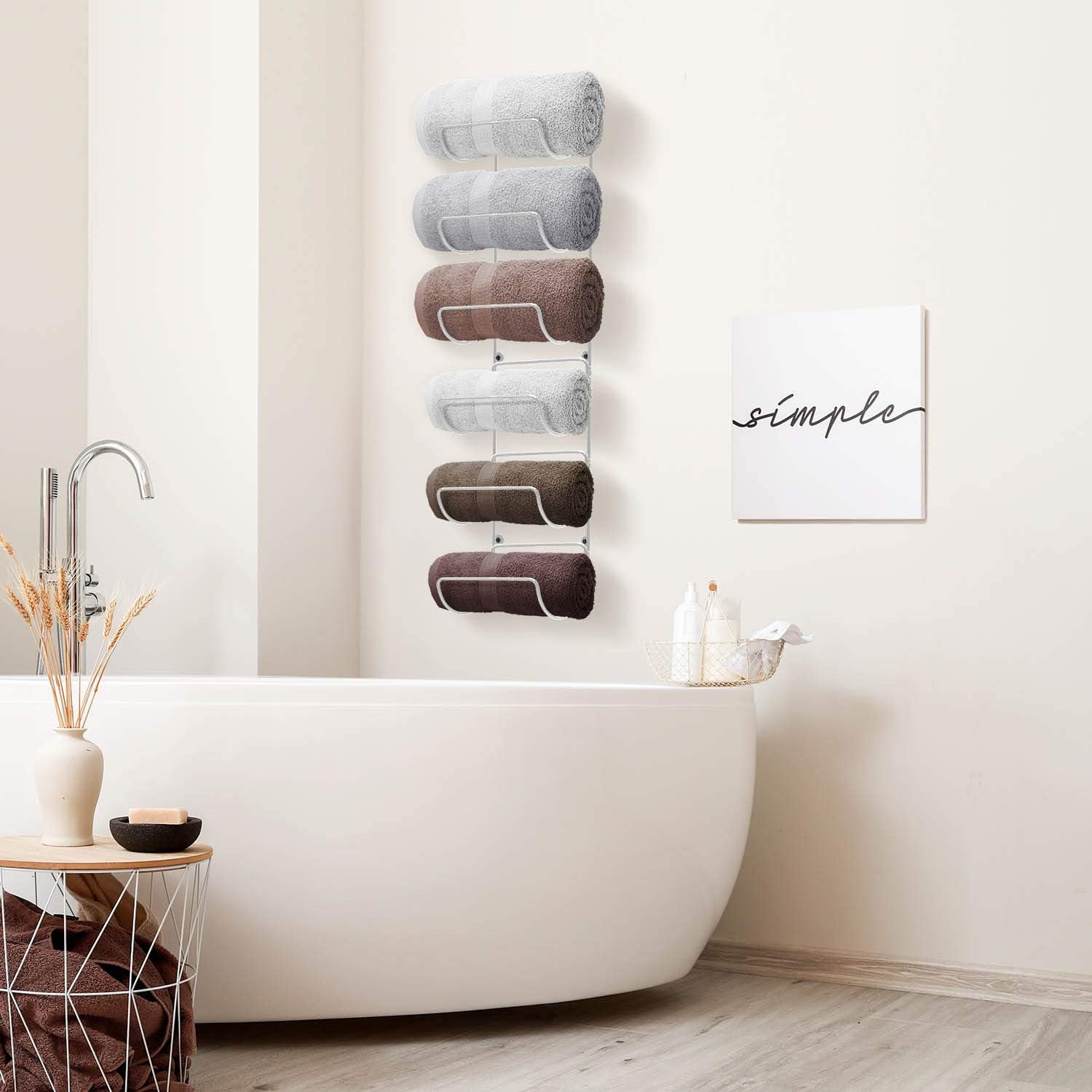 Sorbus – Toallero organizador de almacenamiento montado en la pared para toallas, paños, toallas de mano, ropa de cama, ideal para baño, spa, salón,