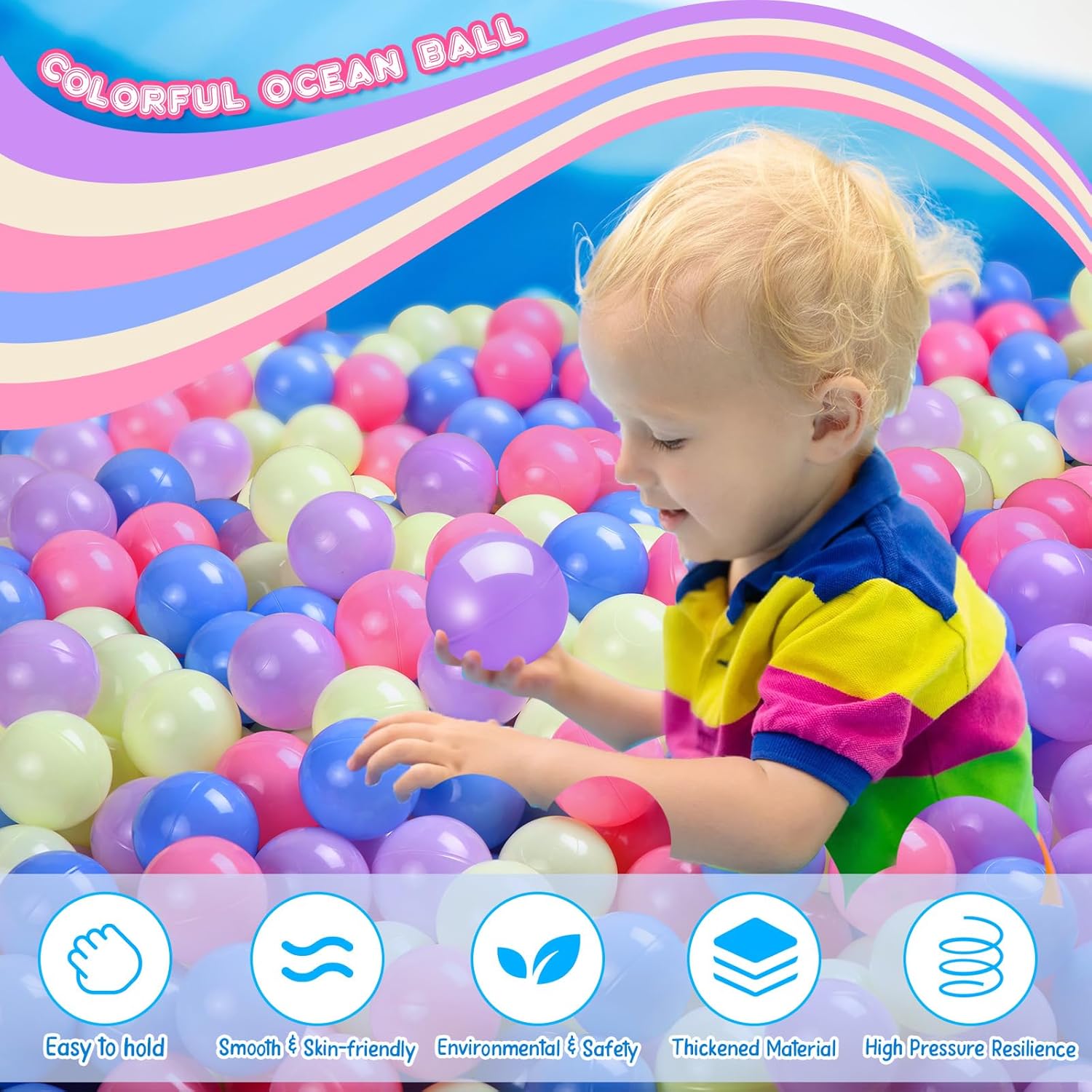 Meooeck Pelota colorida de 2.2 pulgadas de plástico suave a prueba de aplastamiento para exteriores, juguetes para piscina, casa, patio, accesorios