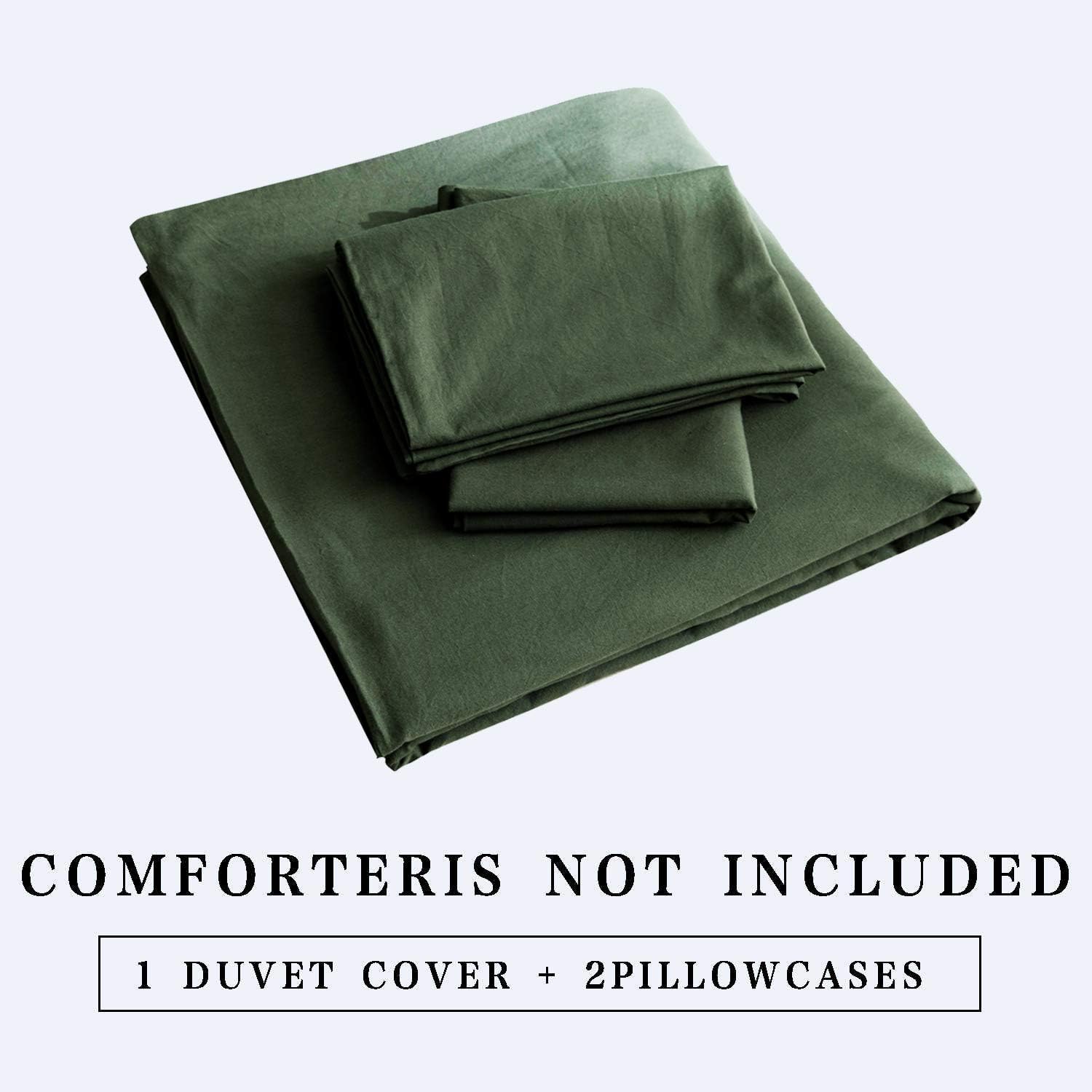 ECOCOTT Juego de funda de edredón de 3 piezas, tamaño individual, 100% algodón lavado, 1 funda de edredón con cremallera y 2 fundas de almohada,