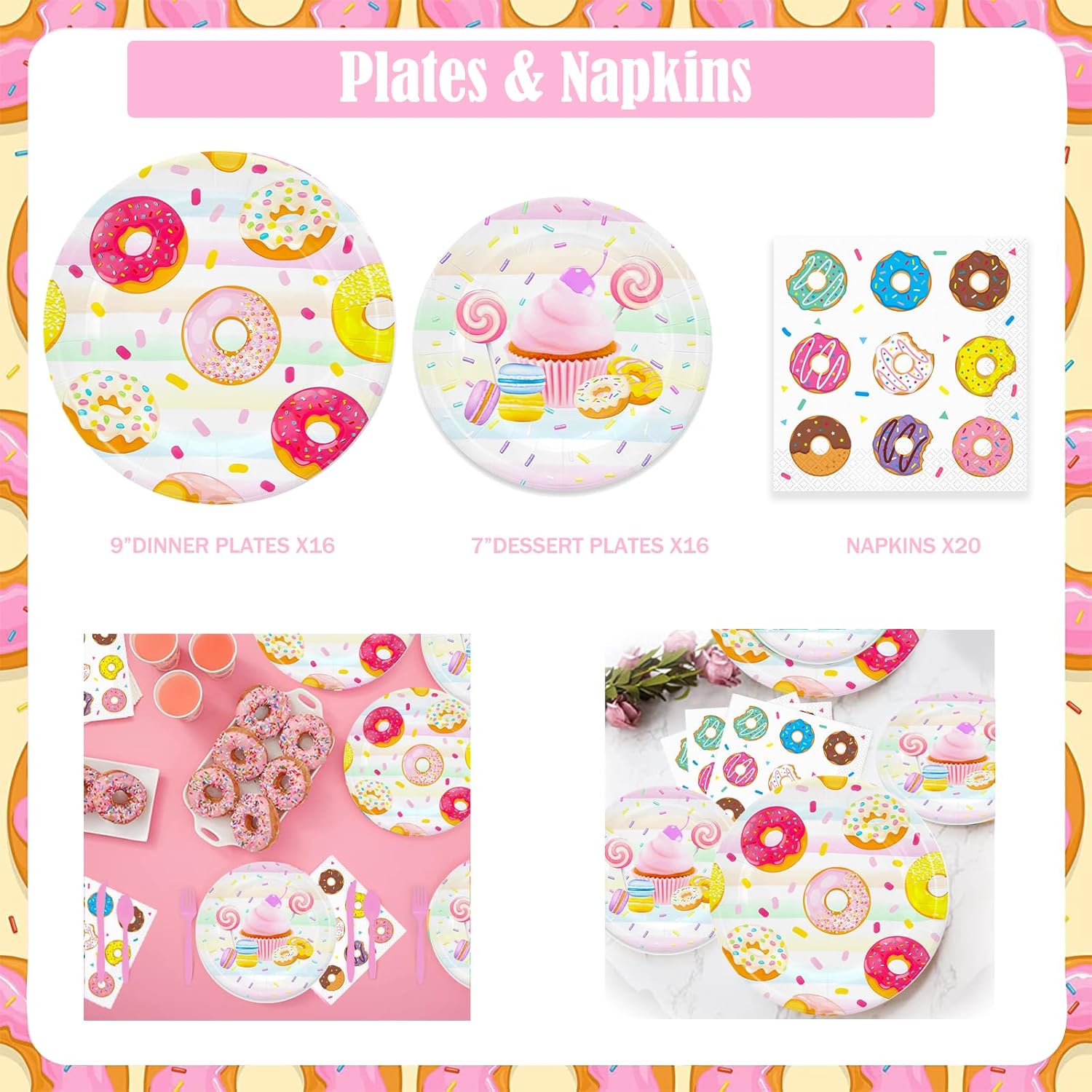 195 piezas de decoración de fiesta de cumpleaños Sweet One, suministros de fiesta de Hombae Donut para niña, telón de fondo, guirnalda de globos,