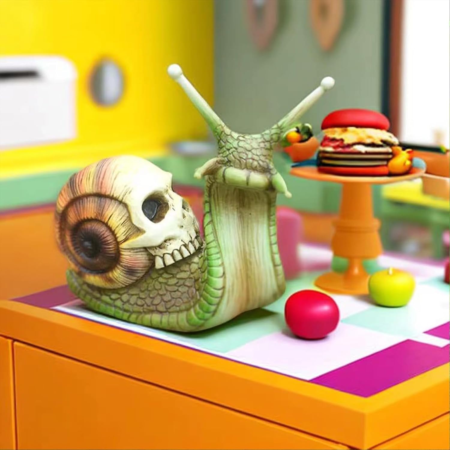 Leatrice Caracol de calavera de Halloween, escultura de calavera, decoración gótica para el hogar, manualidades de resina, decoración al aire libre,