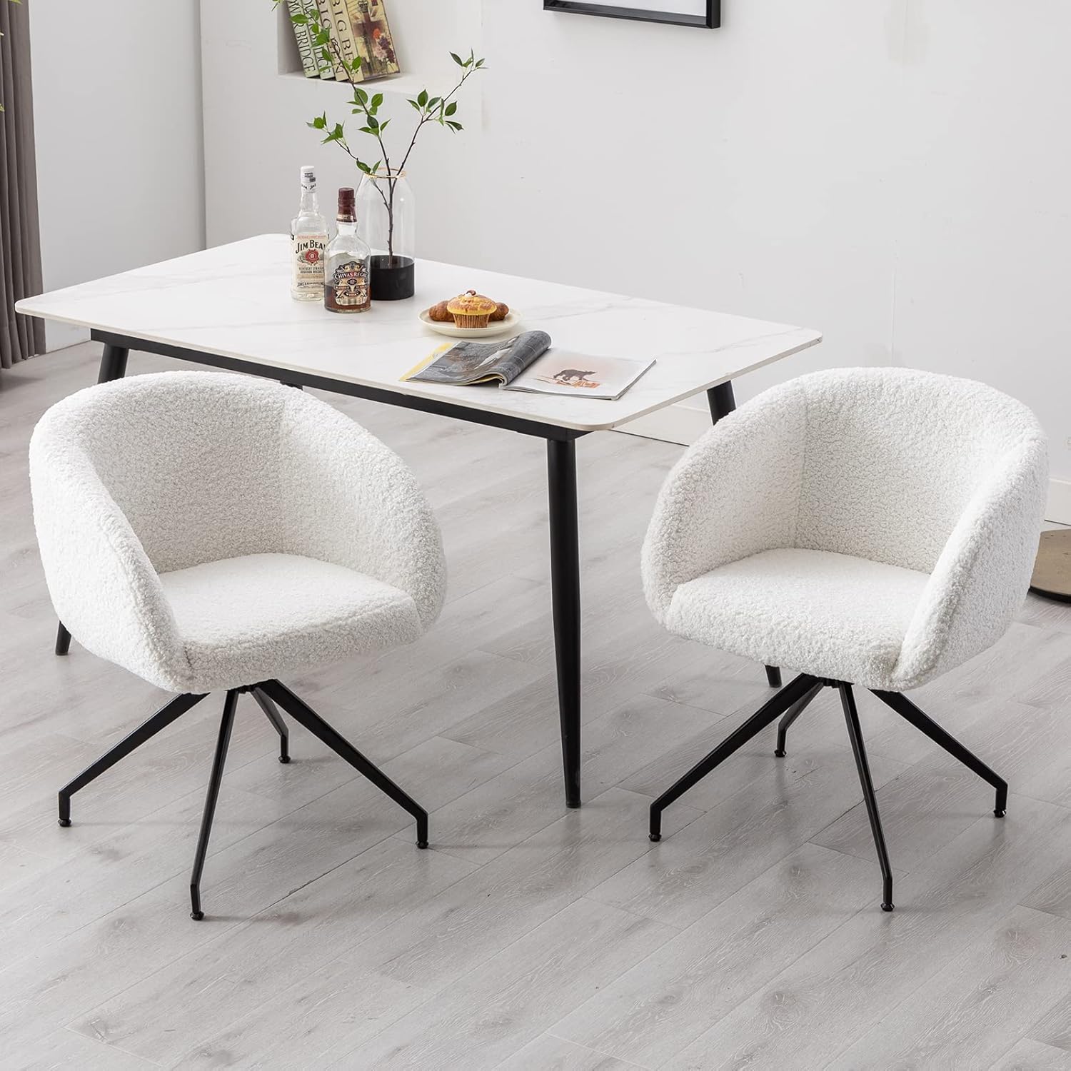 DUOMAY Juego de 2 sillas de comedor modernas con barril giratorio, tapizada de piel sintética, silla auxiliar de maquillaje con respaldo, silla de
