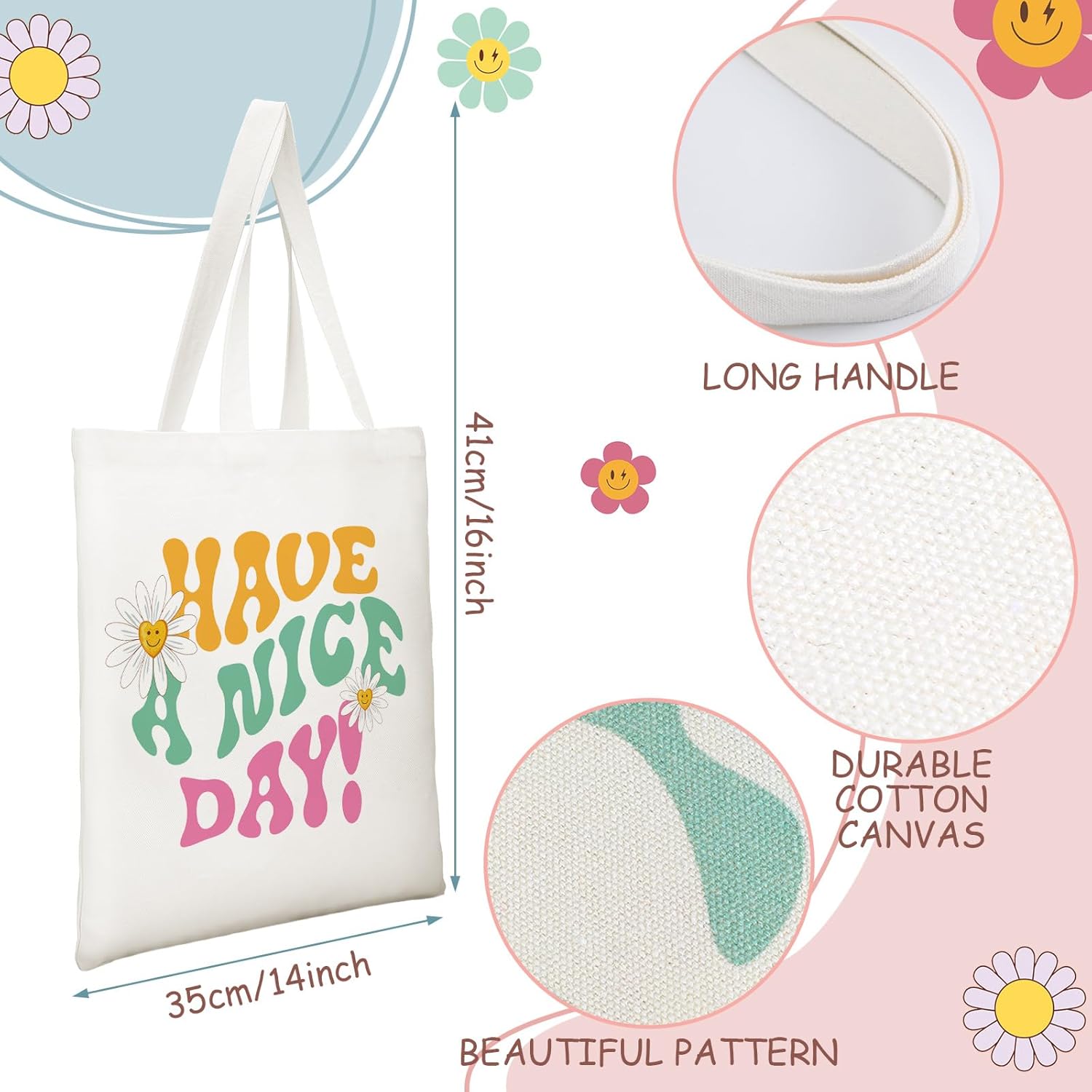 6 bolsas de lona estéticas para mujeres y niñas, bolsas de playa, reutilizables, bolsas de hombro para comestibles, regalos inspiradores, Blanco
