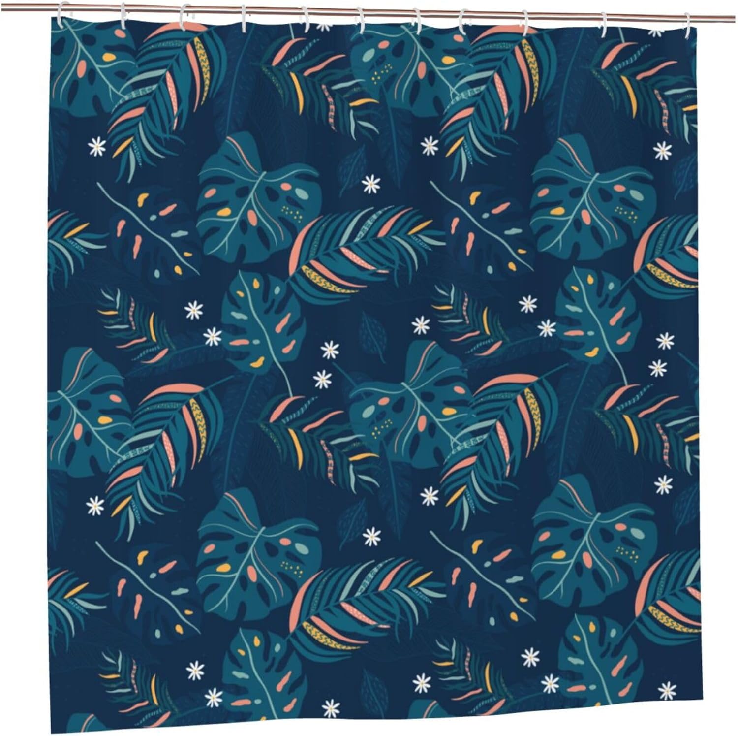 Cortina de ducha de plástico con hojas tropicales, 72 x 72 pulgadas, cortinas de ducha extra largas para baño, juego de cortinas de baño con