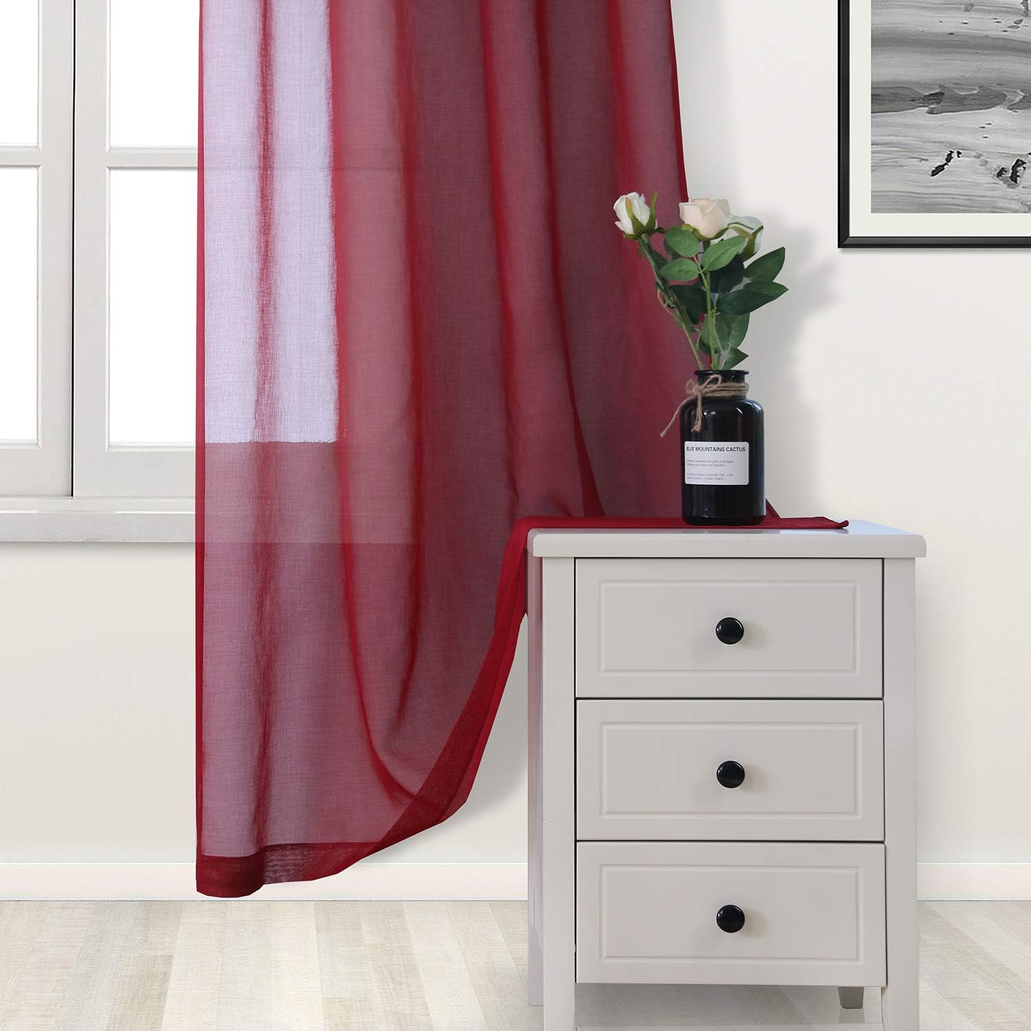DWCN – Cortinas de gasa transparente, estilo lino, con ojales, diseño de lino, para sala de estar, juego de 2 paneles