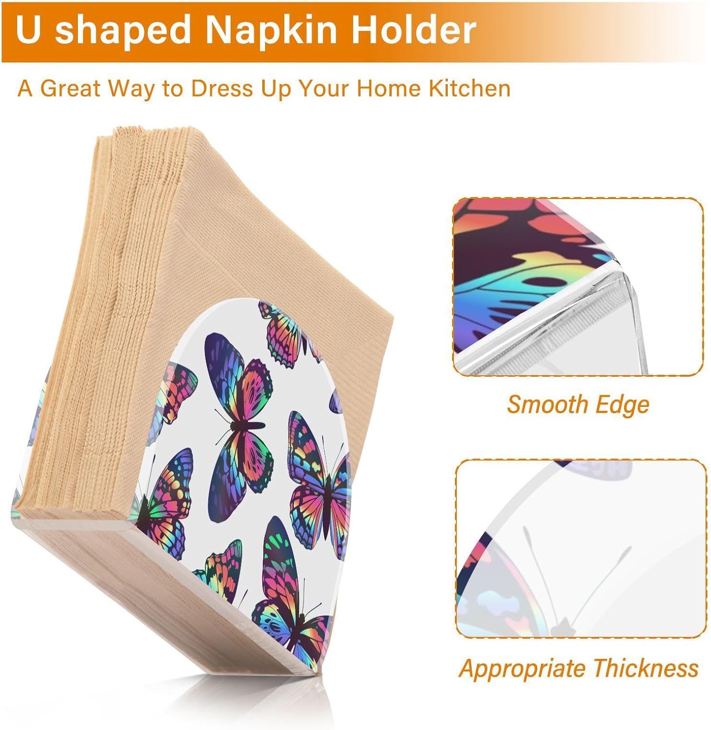 Multicolored Butterflies Napkin Holder Acrylic U-Shaped Napkin Holder Living Room and Dining Table