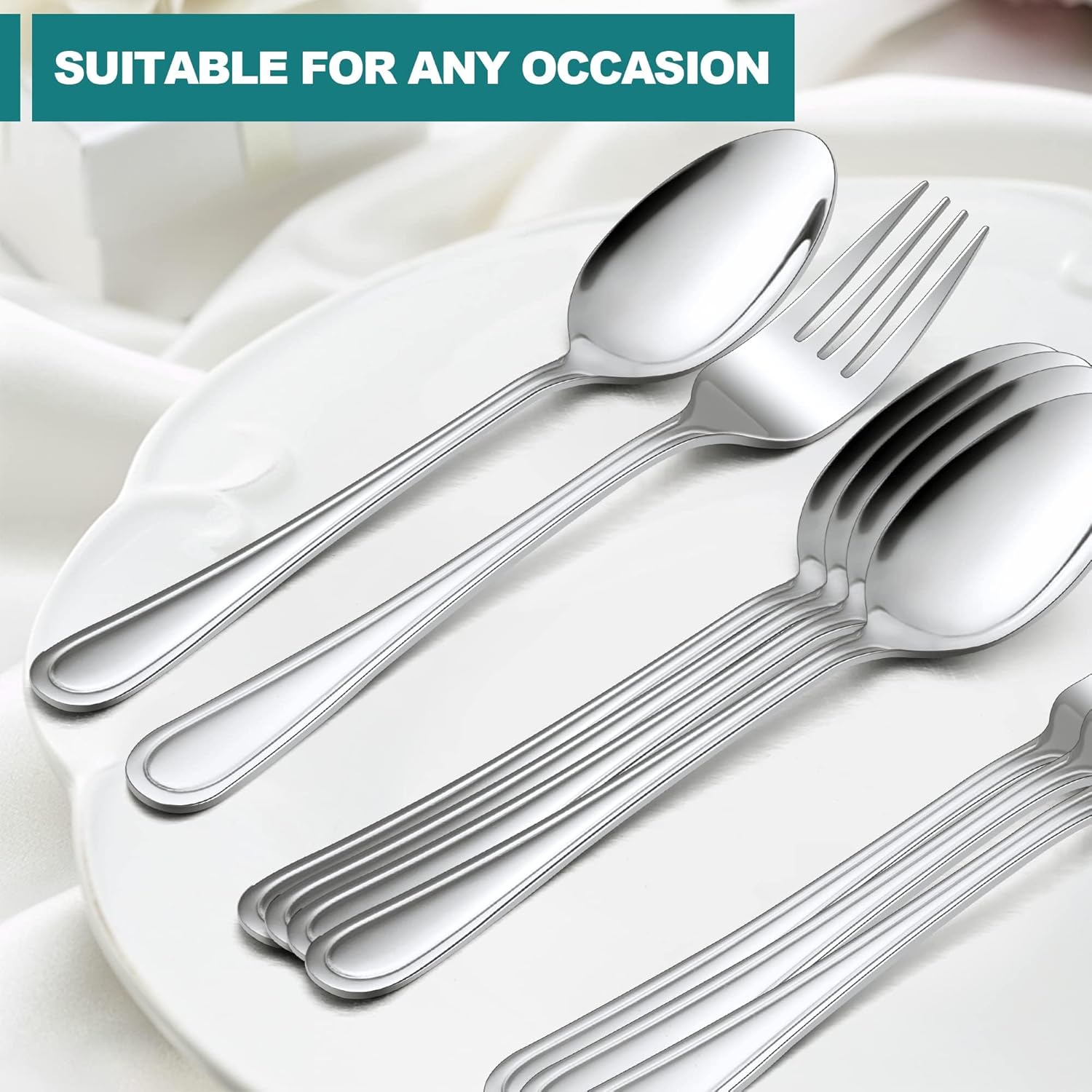 E-far – Juego de 16 cucharas y tenedores de acero inoxidable, 8 tenedores y 8 cucharas de cena, cubiertos de metal modernos para cocina y