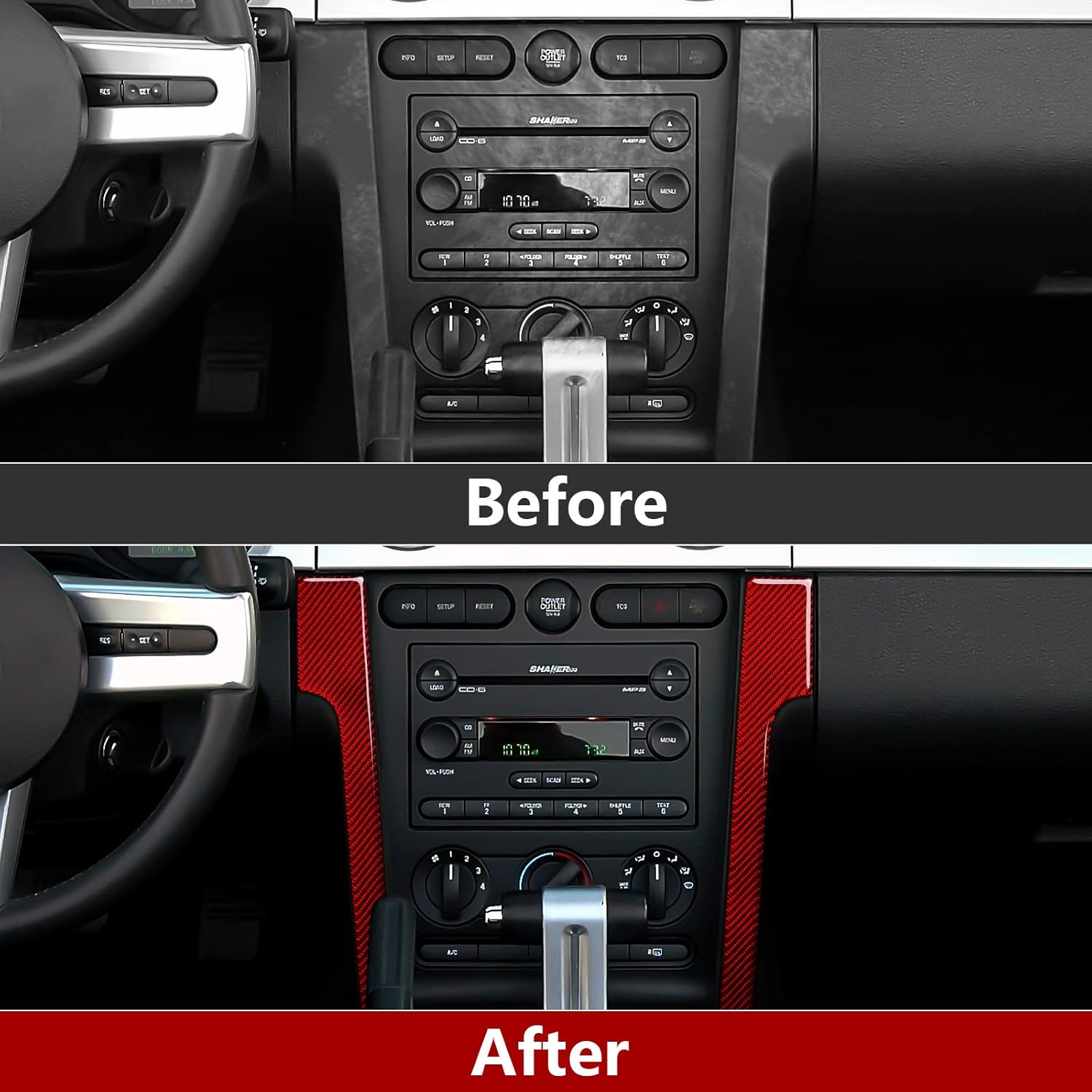 Adhesivo de fibra de carbono para coche izquierda de radio AC consola interior cubierta para Ford Mustang 2005 2006 2007 2008 2009 Accesorios