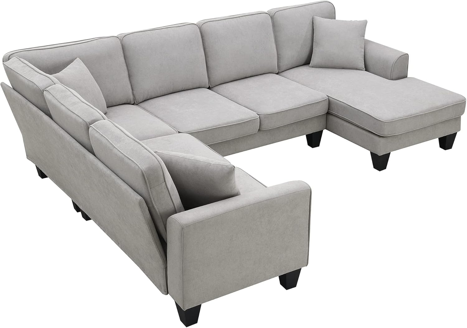 Sofá modular modular en forma de U de 7 asientos para sala de estar, apartamento, oficina con 3 almohadas, 108 pulgadas, gris claro