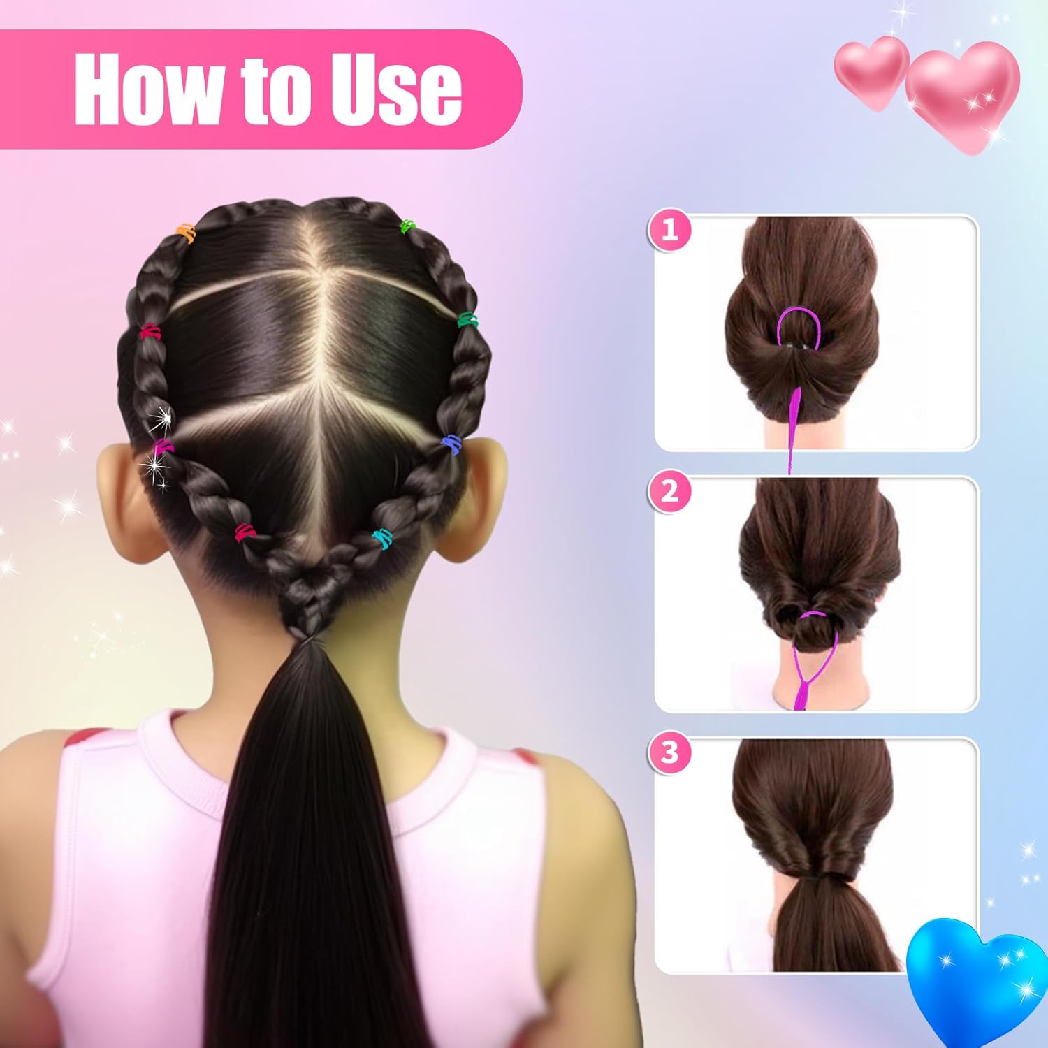 Lazos para el cabello, bandas de goma de 32 colores para el cabello, elásticos para el cabello con 16 herramientas de peinado, 2000 lazos pequeños