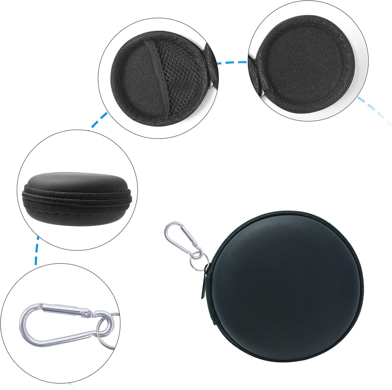 Wolfteeth – Funda para auriculares, funda para auriculares de EVA con mosquetón de acero inoxidable, organizador de accesorios para teléfono