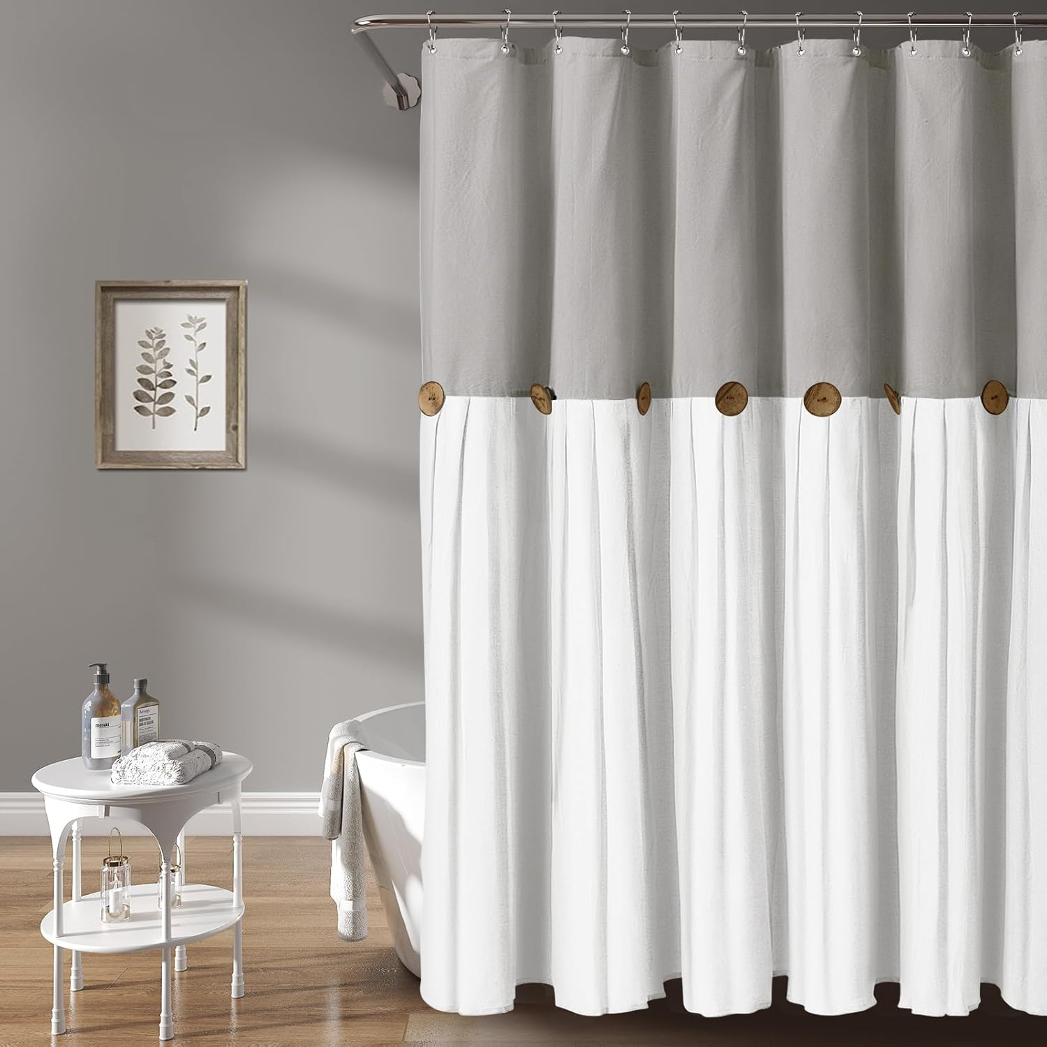 Awellife Cortina de ducha de estilo rústico para baño, juego de cortina de ducha de lino y algodón, estilo rústico (gris y blanco, 72 pulgadas de