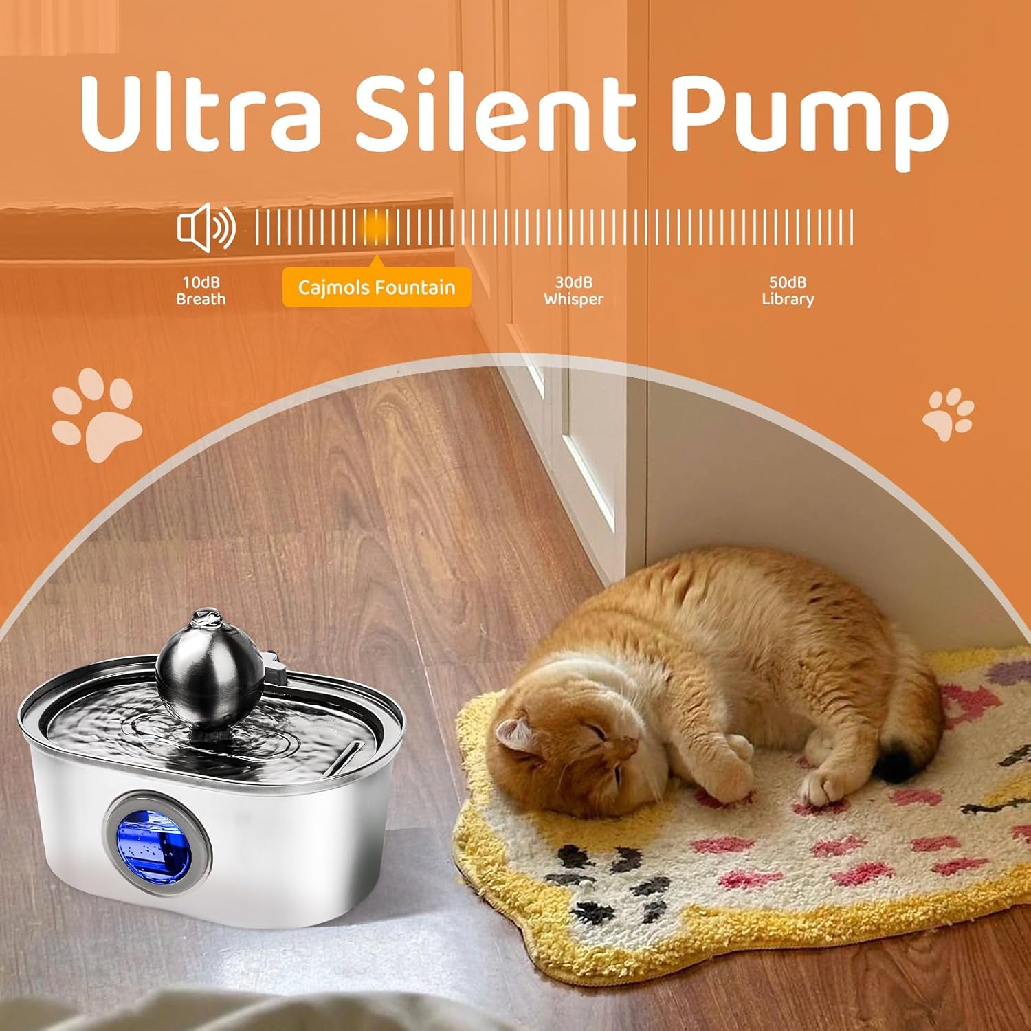 Fuente de agua de acero inoxidable para gatos en interiores, dispensador automático de agua para gatos de 108 oz3.2 L con ventana de nivel de agua,