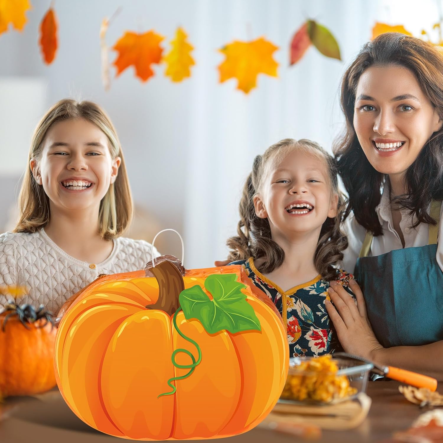 Piñata de otoño para fiesta de Acción de Gracias, murciélago con los ojos vendados y confeti, calabaza, hoja de arce, piñata de pavo para Acción de