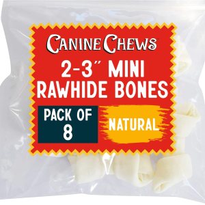 Canine Chews Mini huesos de cuero crudo anudados de 2-3 pulgadas para perros pequeños, golosinas naturales para perros masticables (paquete de 8) Canine Chews Mini huesos de cuero crudo anudados de 2-3 pulgadas para perros pequeños, golosinas naturales para perros masticables (paquete de 8)