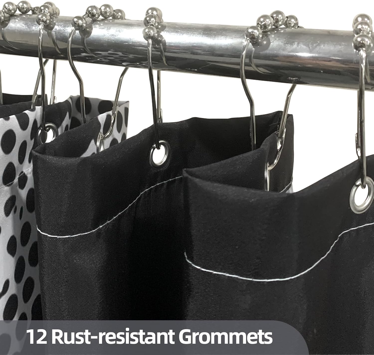 Tomoasfu Cortina de ducha para baño, tela impermeable, cortina de baño con dobladillo pesado y 12 ganchos de metal inoxidables líneas punteadas
