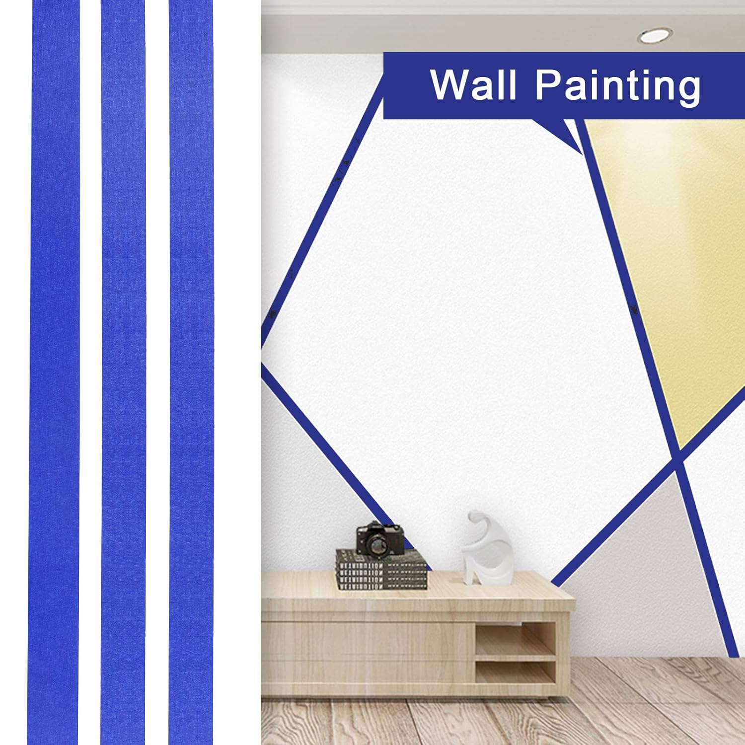 BOMEI PACK 10 cintas azules para pintores, 5.5 mil, 34 pulgadas, 55 años, sin residuos, cinta adhesiva para pintura de pared con líneas afiladas