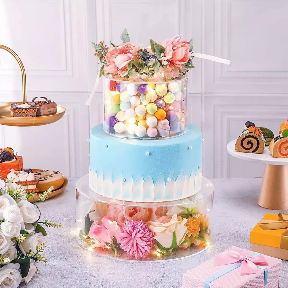 Soporte de acrílico transparente para tartas de bodas 3 piezas redondas de cumpleaños rellenables soportes para tartas para fiesta con luces LED –