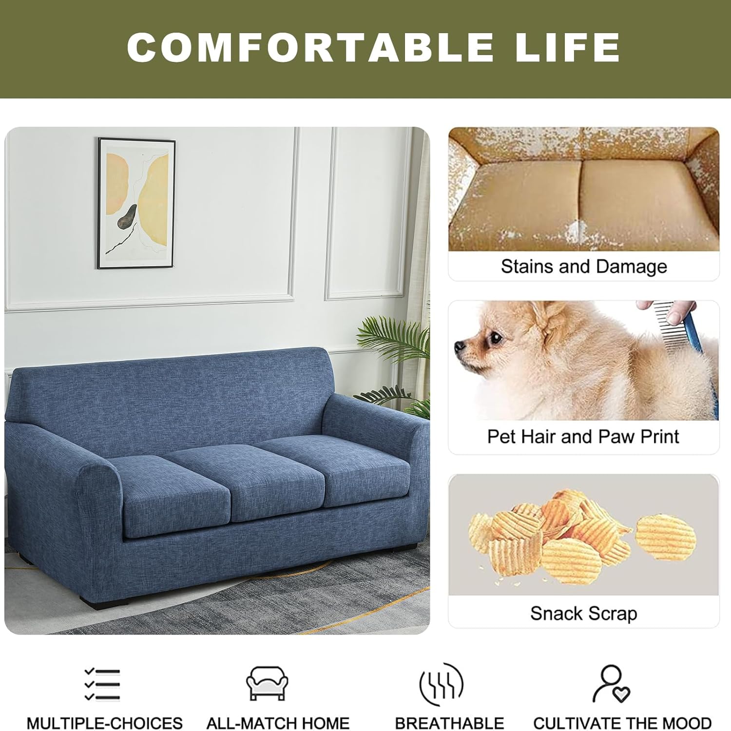 Funda impermeable de 4 piezas para sofá de 3 cojines, funda protectora elástica y lavable para sofá modular, protector de muebles para sala de estar