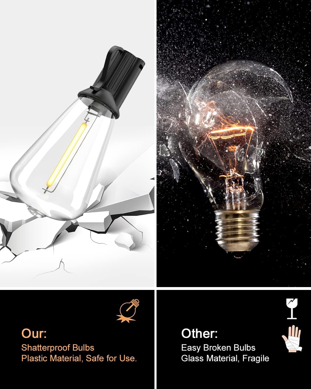 doopo Tira de luces para exteriores de 50 pies con atenuador, luces de patio ST38 con 25+1 bombillas LED regulables, inastillables, ahorro de