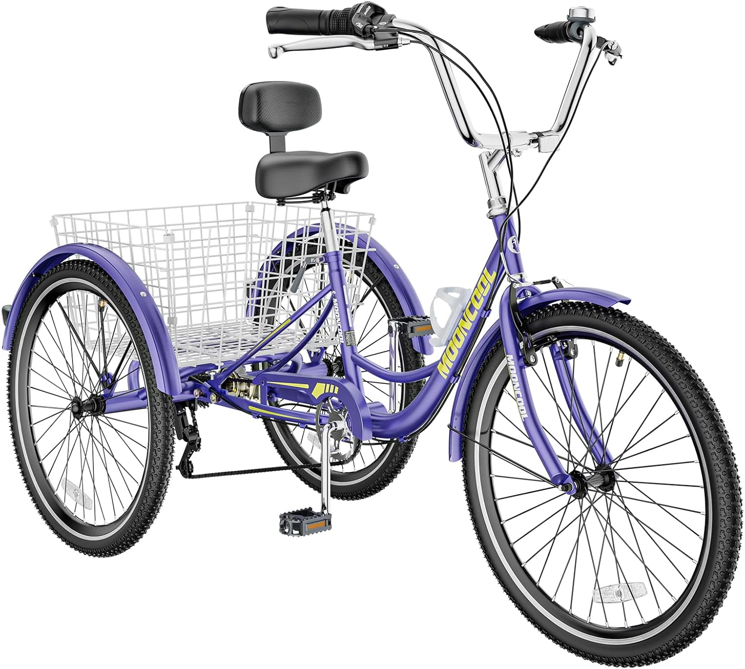 H&ZT Triciclo para adultos, bicicletas de 3 ruedas para adultos, triciclo crucero, con cesta grande y herramientas de mantenimiento y desviador de 7