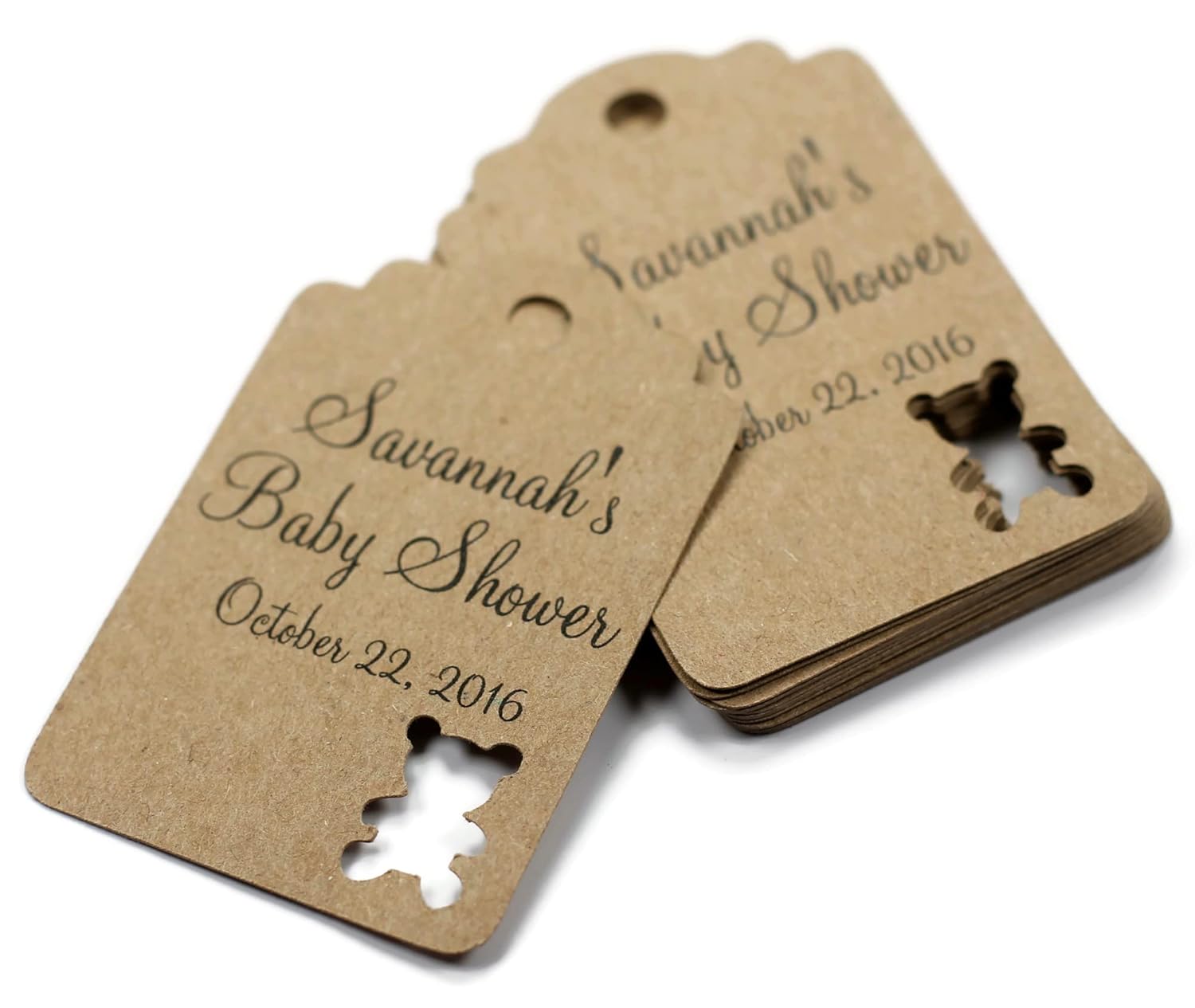 Custom Teddy Bear Tags for Baby Shower (Set of 12) (Kraft Brown)