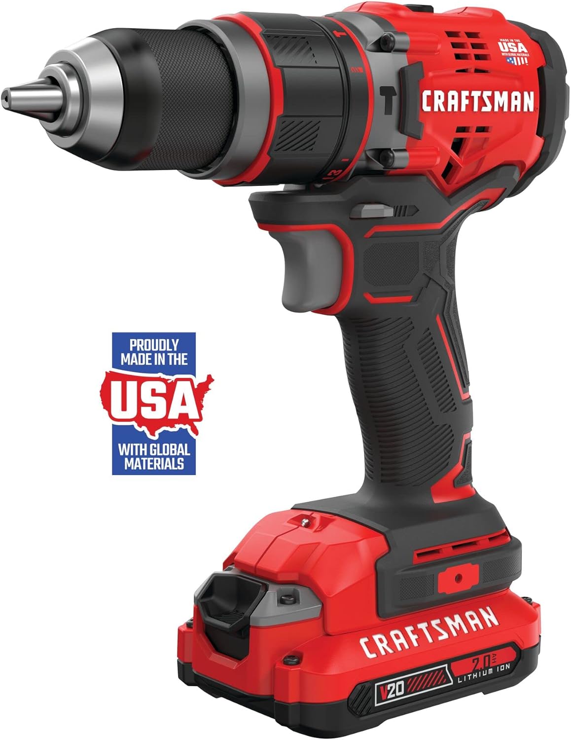CRAFTSMAN V20 Kit de taladro de martillo, inalámbrico, 12 pulgada, 2 baterías y cargador incluidos (CMCD721D2)