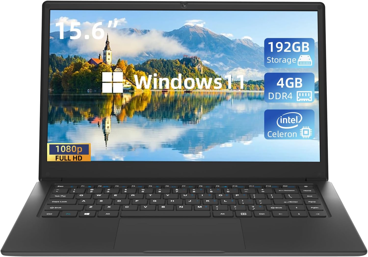 Computadora portátil de 15.6 pulgadas, Celeron N3450 de cuatro núcleos, 4 GB de RAM y SSD de 192 GB, computadoras portátiles Win11 con FHD IPS,