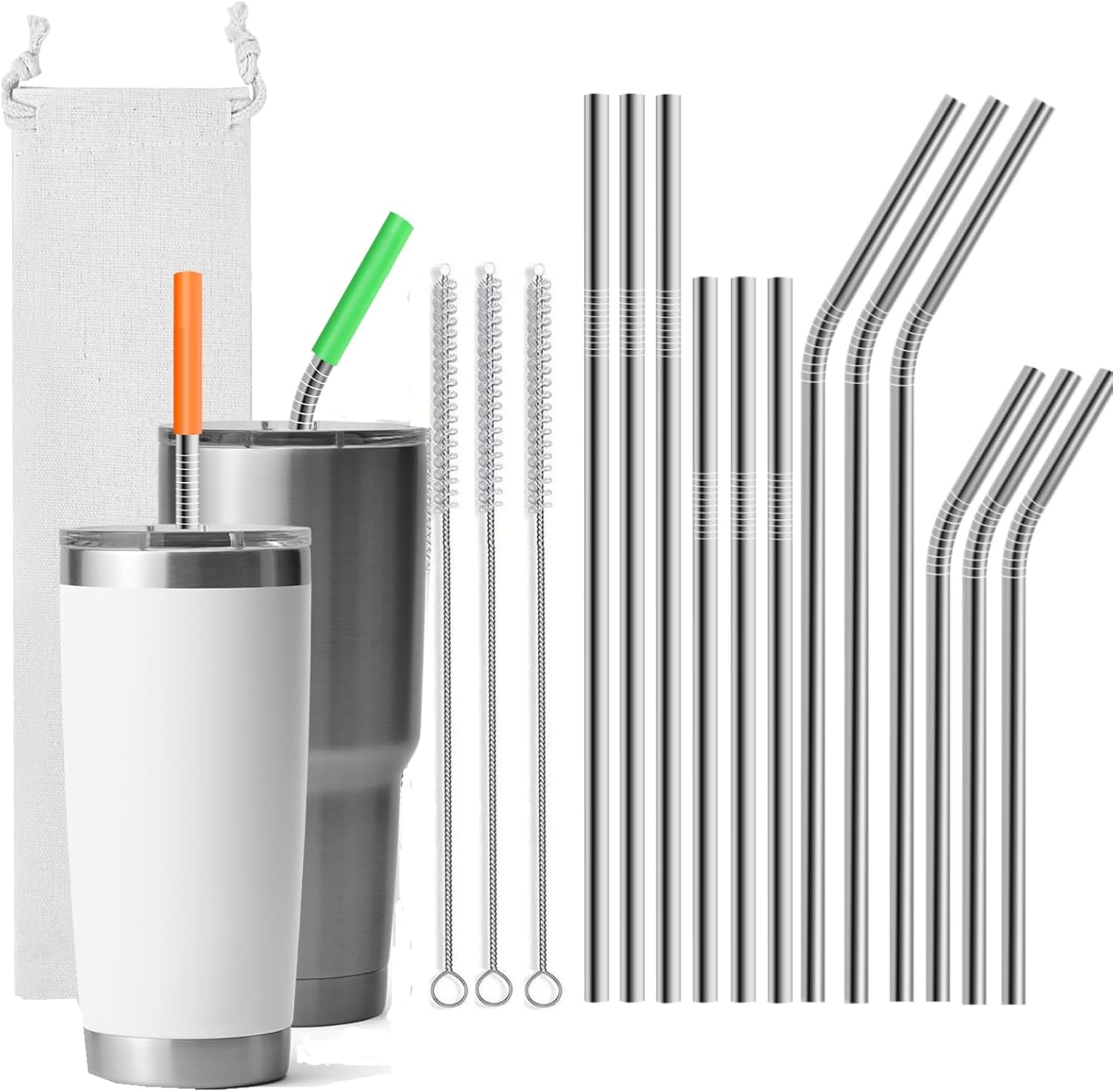 Pajitas de acero inoxidable de repuesto para la serie Yeti Rambler y vasos simples modernos de 2030 onzas, 12 popotes de metal reutilizables con