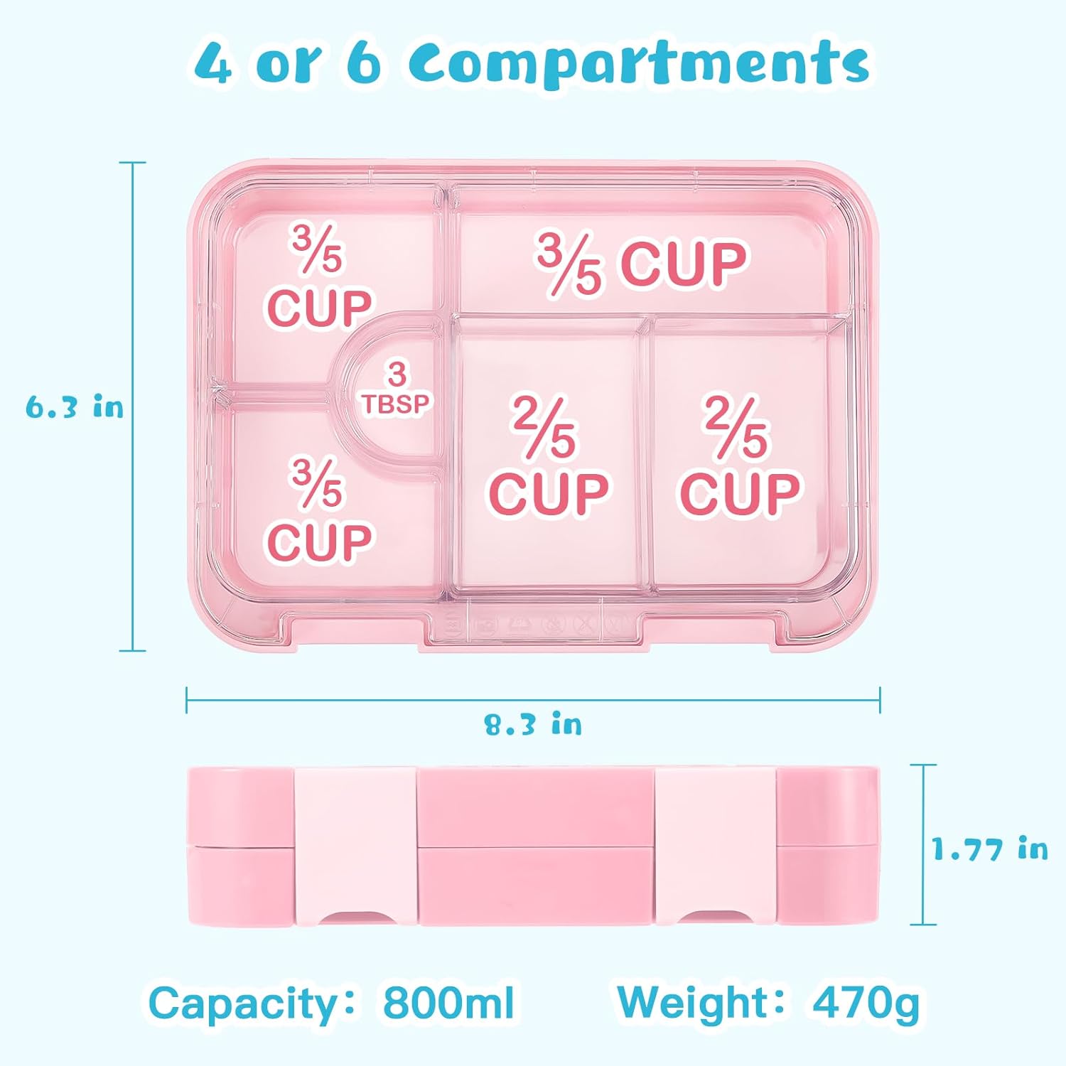 JOYHILL Lonchera para niños, lonchera Bento a prueba de fugas con 4 a 6 compartimentos, contenedores de almuerzo sin BPA Bento Box para adultos y