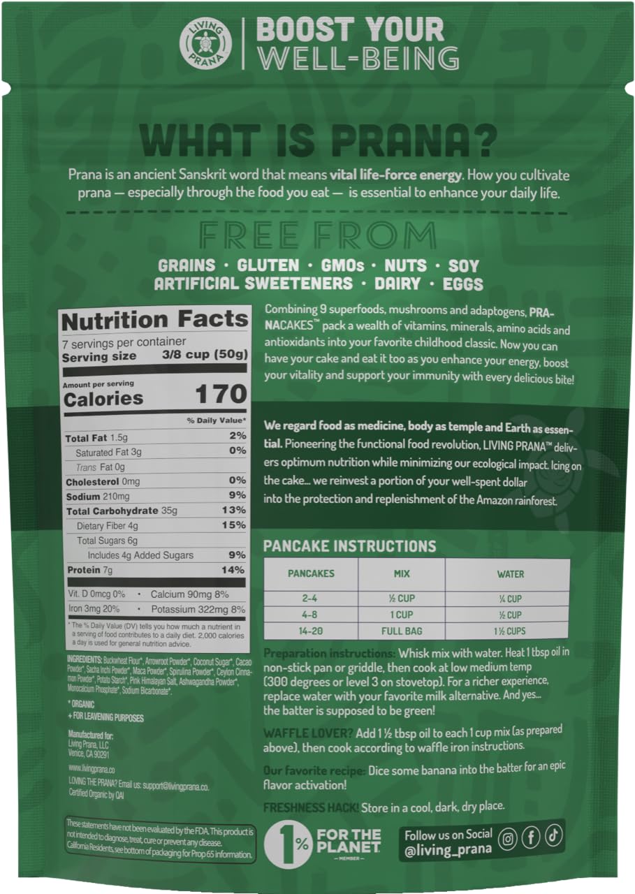 Living Prana PranaCakes – Mezcla orgánica para panqueques y waffles, sin gluten, solo agregue agua