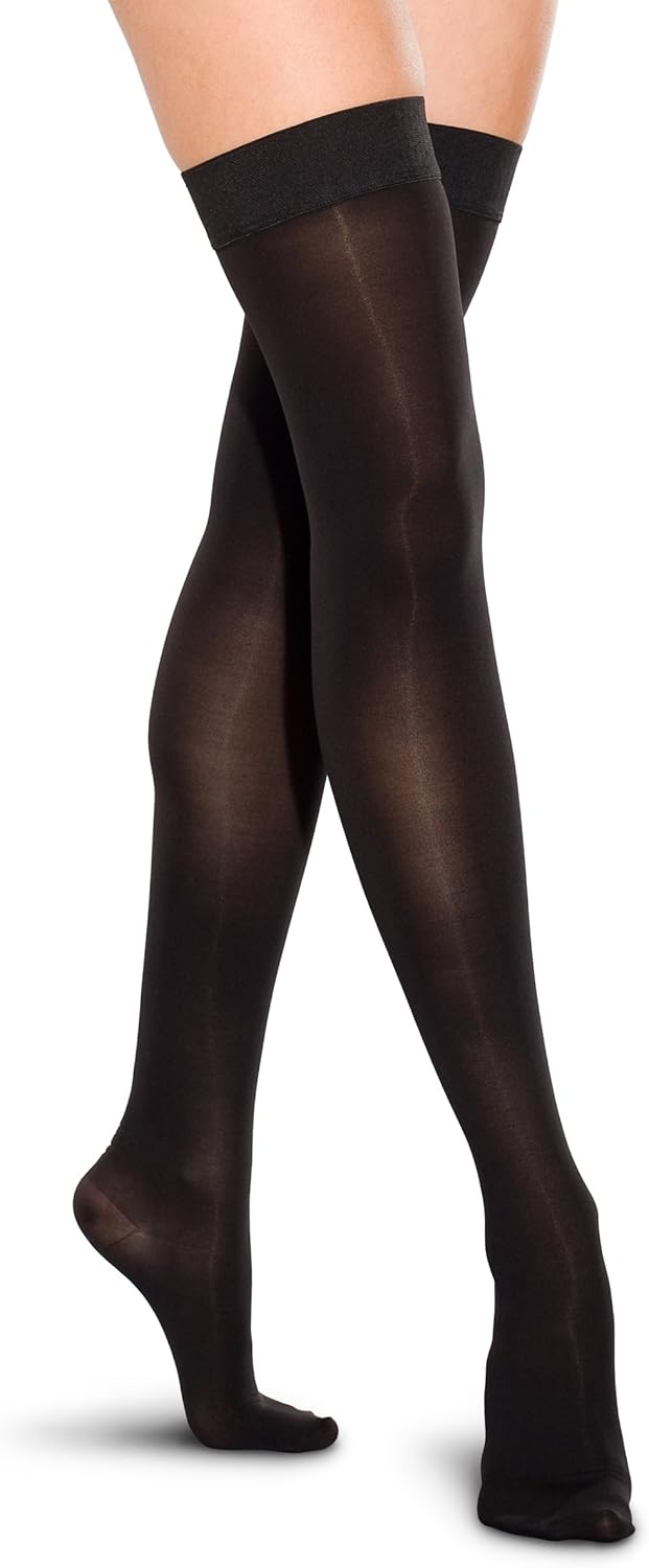 THERAFIRM Medias altas hasta el muslo – 20-30 mmHg – Nylon de apoyo de compresión moderada (negro, XL)