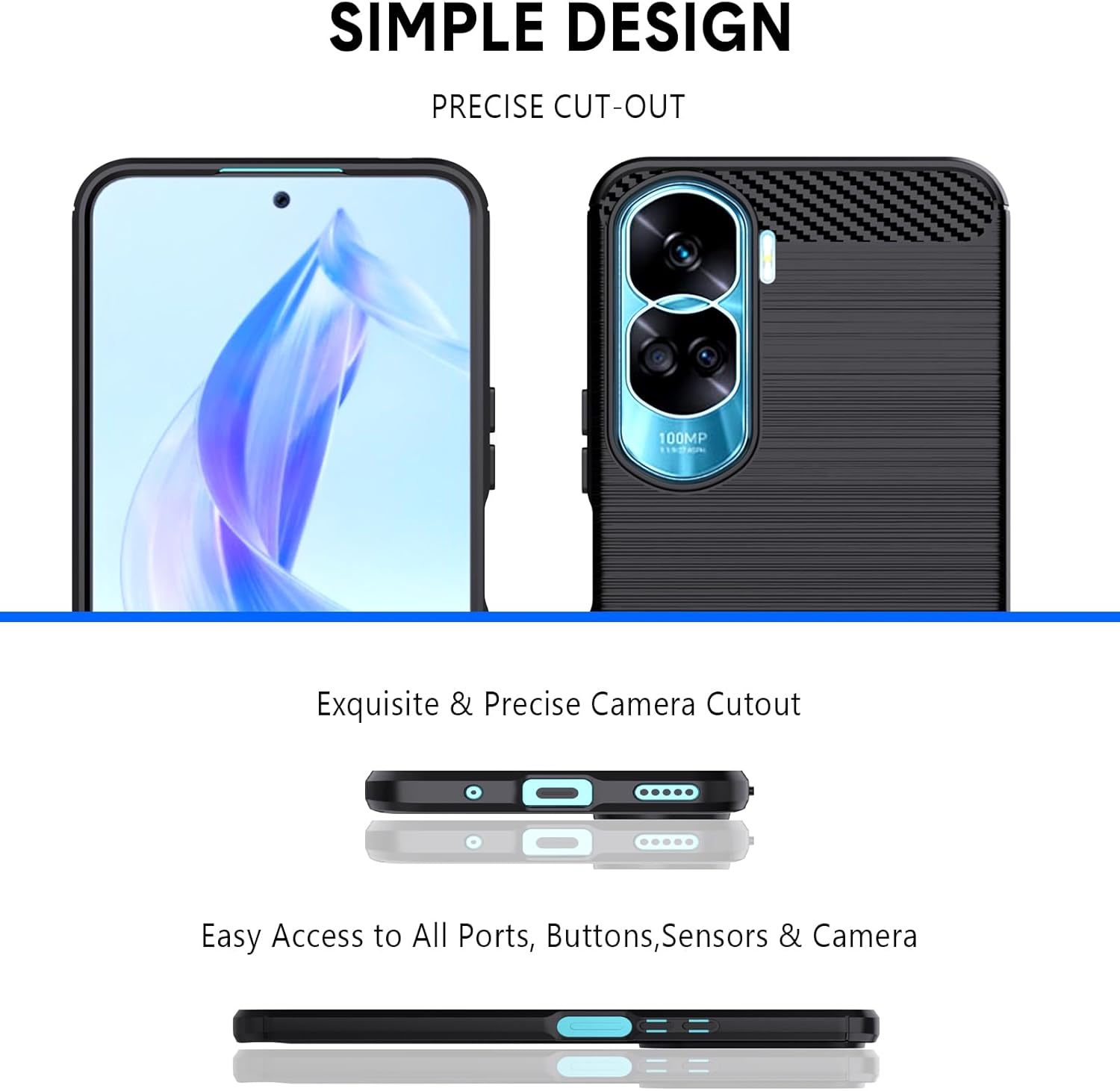 Natbok Funda compatible con Honor 90 Lite, TPU flexible textura cepillada antideslizante protección militar a prueba de golpes, funda delgada para