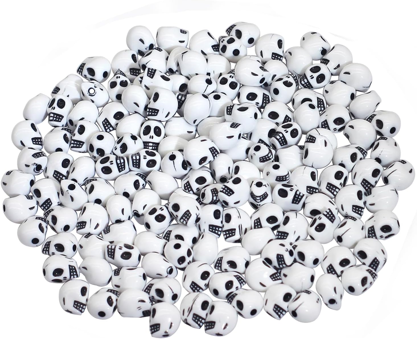 150 cuentas de calavera acrílicas, cuentas espaciadoras de cabeza de esqueleto, cuentas blancas sueltas de Halloween y 1 rollo de cuerda elástica