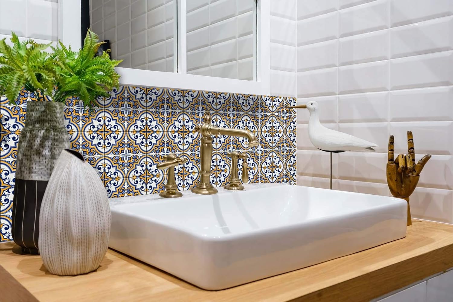 Adhesivos para azulejos Mi Alma, 24 unidades, Talavera, plantillas de pared, calcomanías para despegar y pegar, fácil aplicación, ideal para baño,