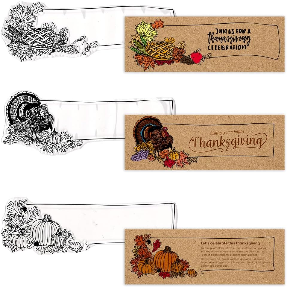 Hying Cartel de Acción de Gracias, sellos transparentes para hacer tarjetas, cosecha de otoño, calabaza, cornucopia, sellos de goma transparente