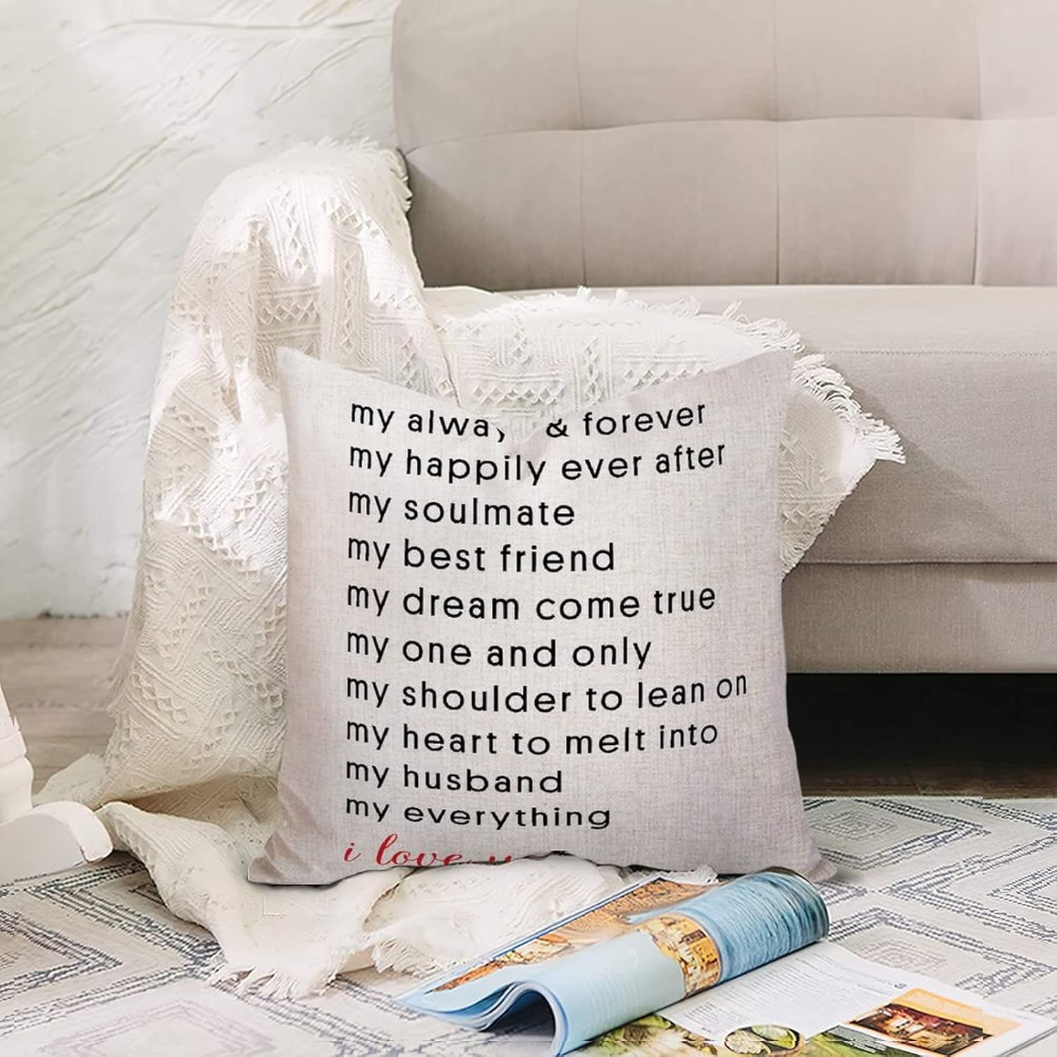My Always & Forever My Happily Ever After My Soulmate – Funda de almohada para sofá, cama, decoración del hogar, 18 x 18 pulgadas