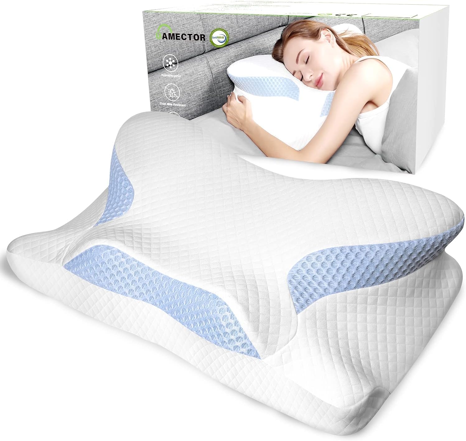 Uamector Almohada cervical de espuma viscoelástica, almohadas de contorno para dolor de cuello y hombros, almohadas ortopédicas ergonómicas de apoyo